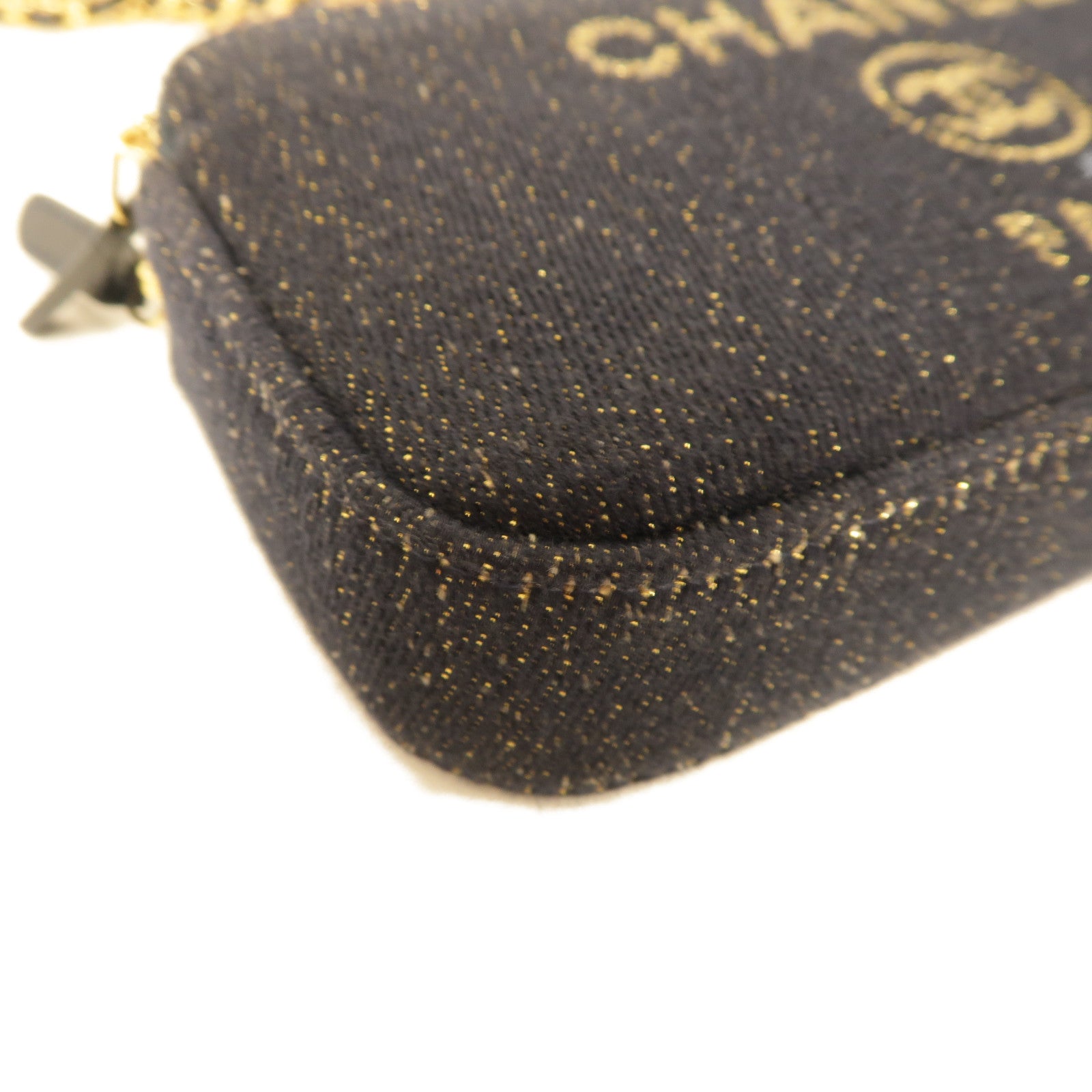 CHANEL 帆布Chain Shoulder Bag金扣鏈帶肩背袋深藍色