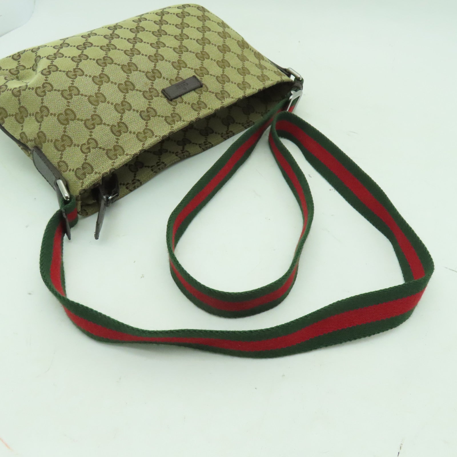 GUCCI 帆布Shoulder Bag銀扣肩背袋啡色
