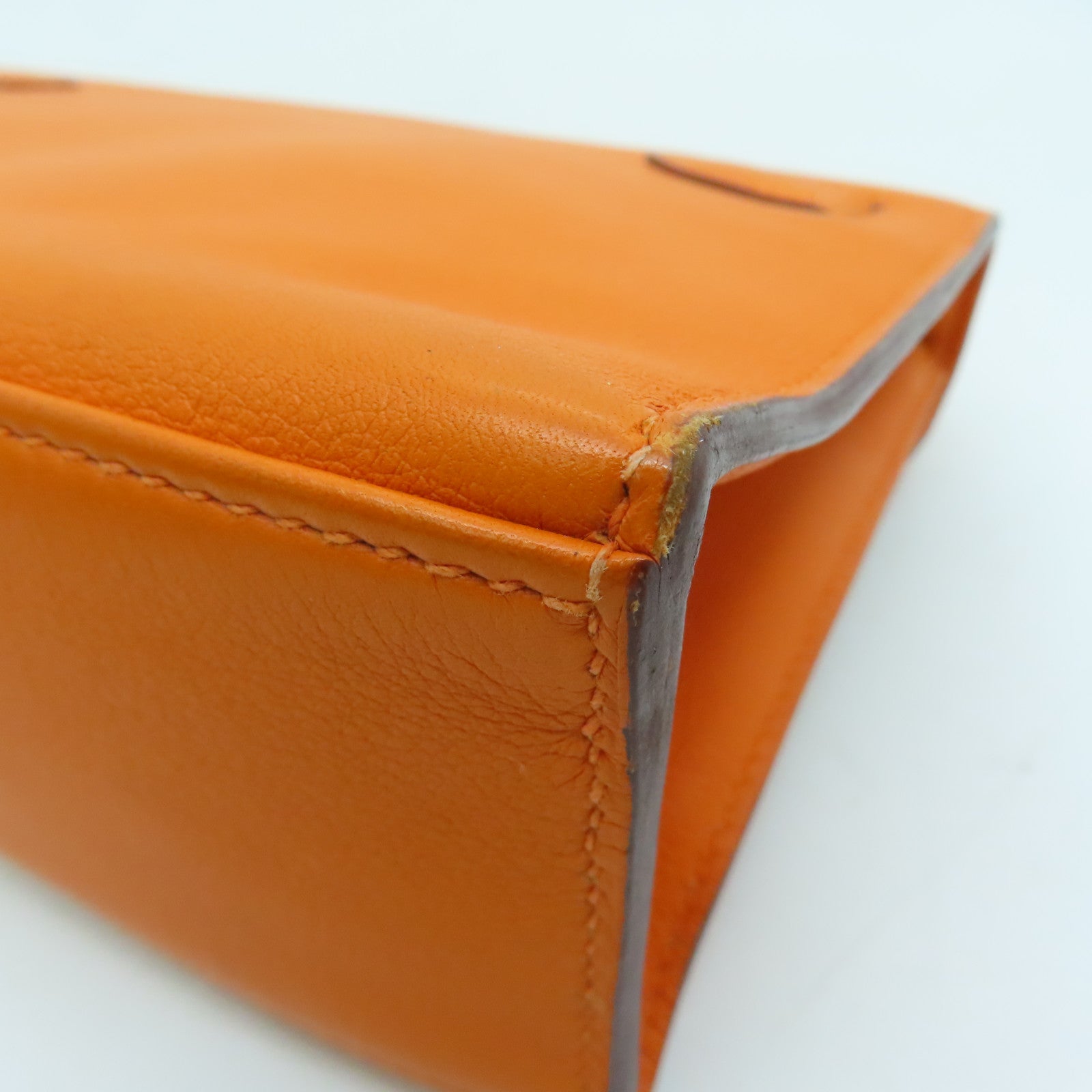 HERMES 【激減優惠】Swift皮革Kelly Pochette金扣手挽袋橙色