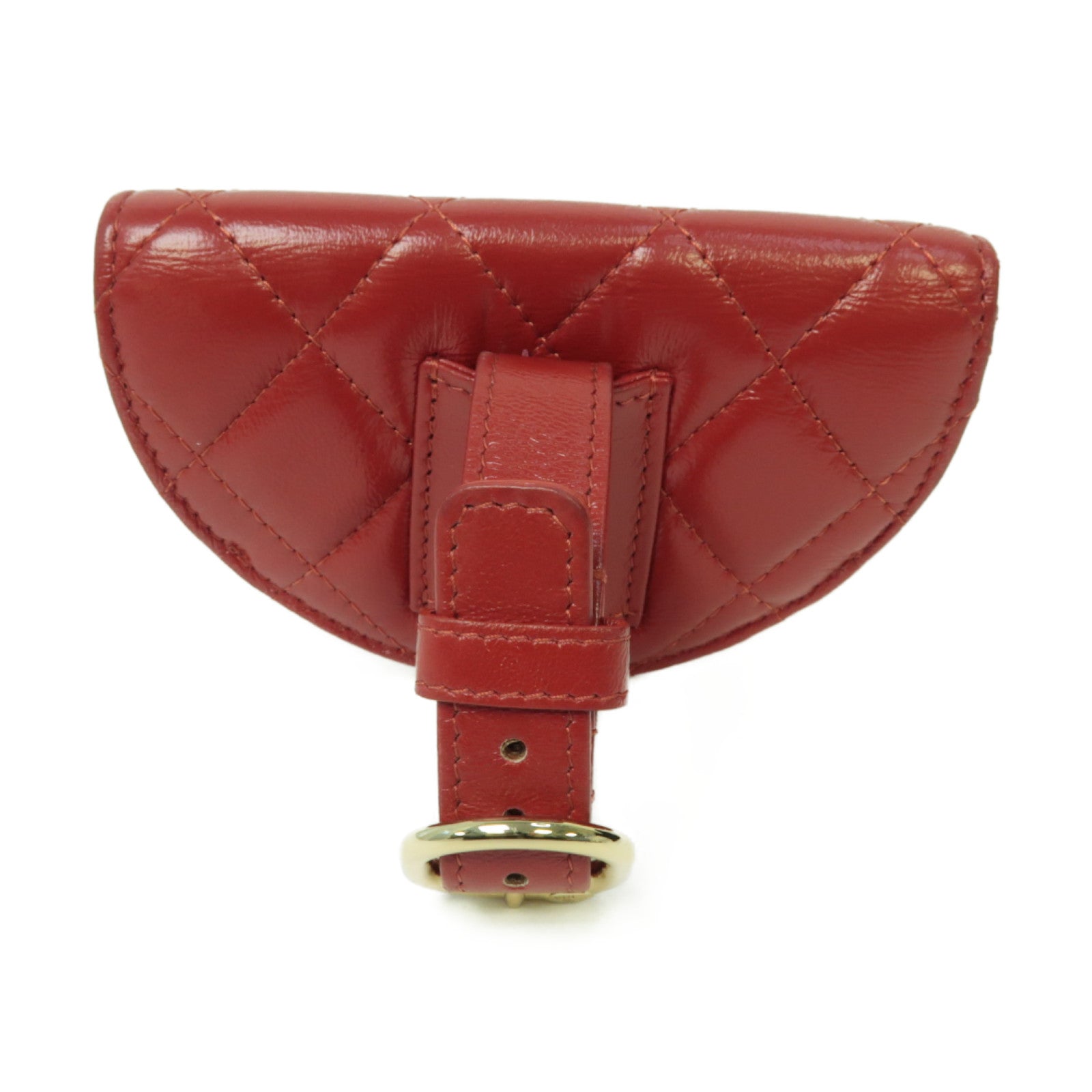 CHANEL 菱格羊皮皮革Coin Case Wristlet金扣零錢包紅色