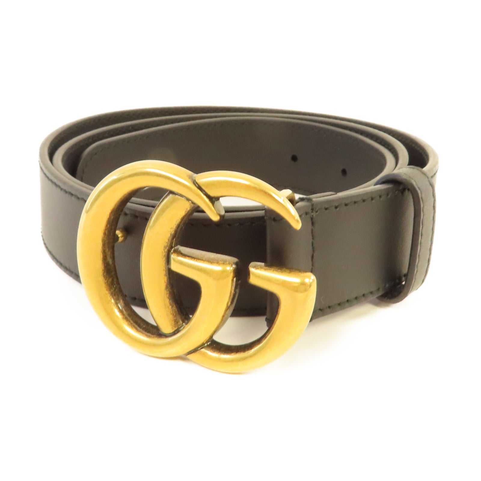 GUCCI 牛皮皮革/金屬Belt皮帶黑色/金色