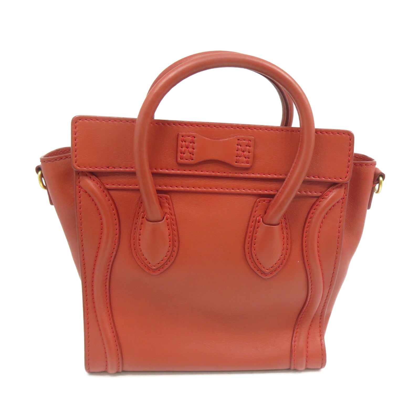CELINE 牛皮皮革Nano Luggage金扣手挽肩背兩用袋紅色