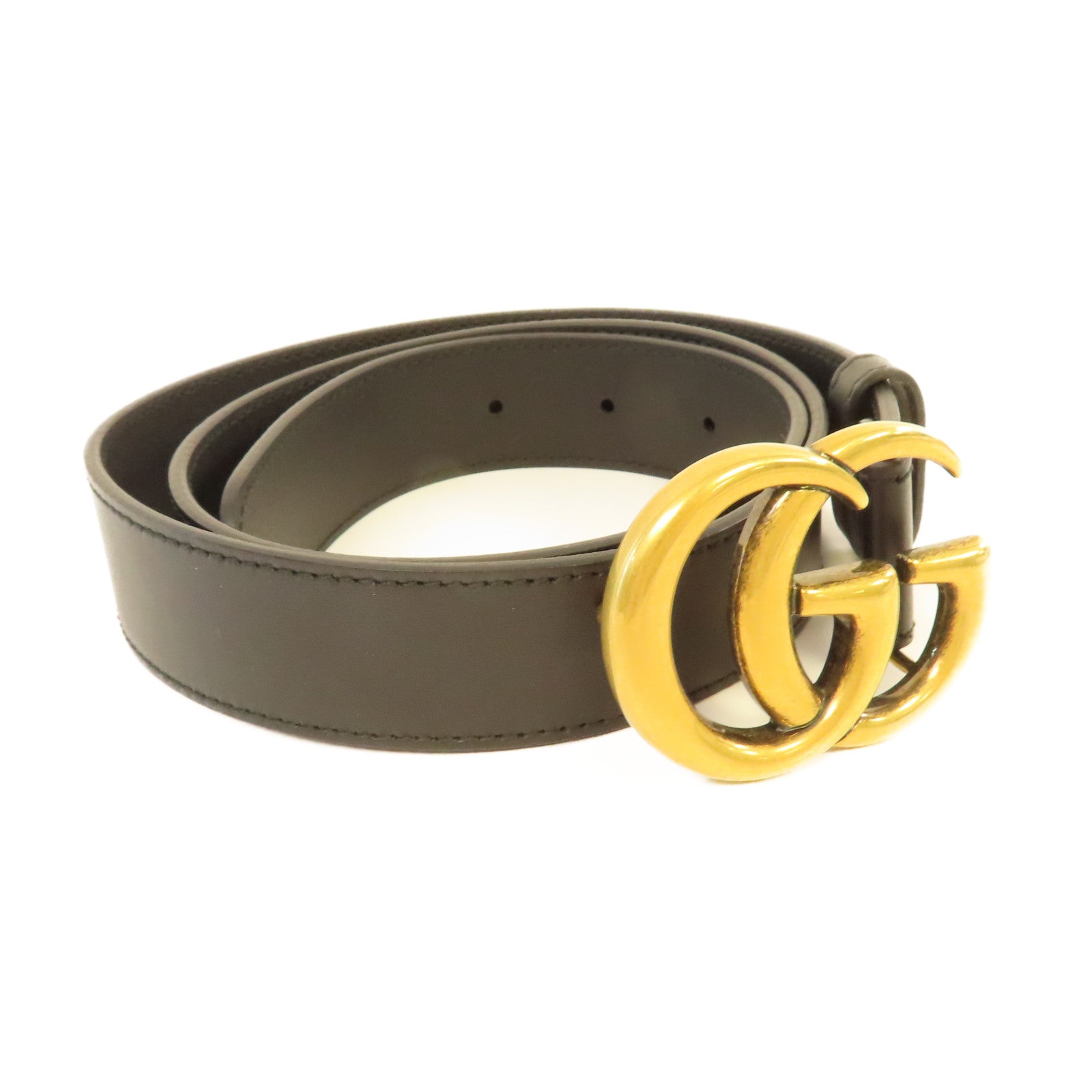 GUCCI 牛皮皮革/金屬Belt皮帶黑色/金色