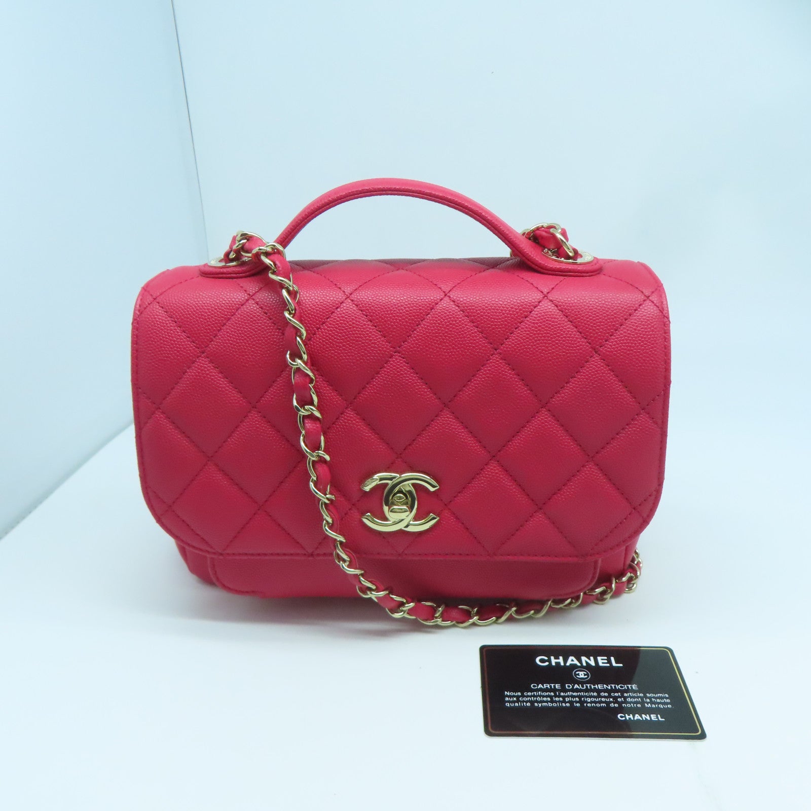 CHANEL 【激減優惠】菱格Caviar皮革Chain Shoulder金扣鏈帶肩背袋紅色
