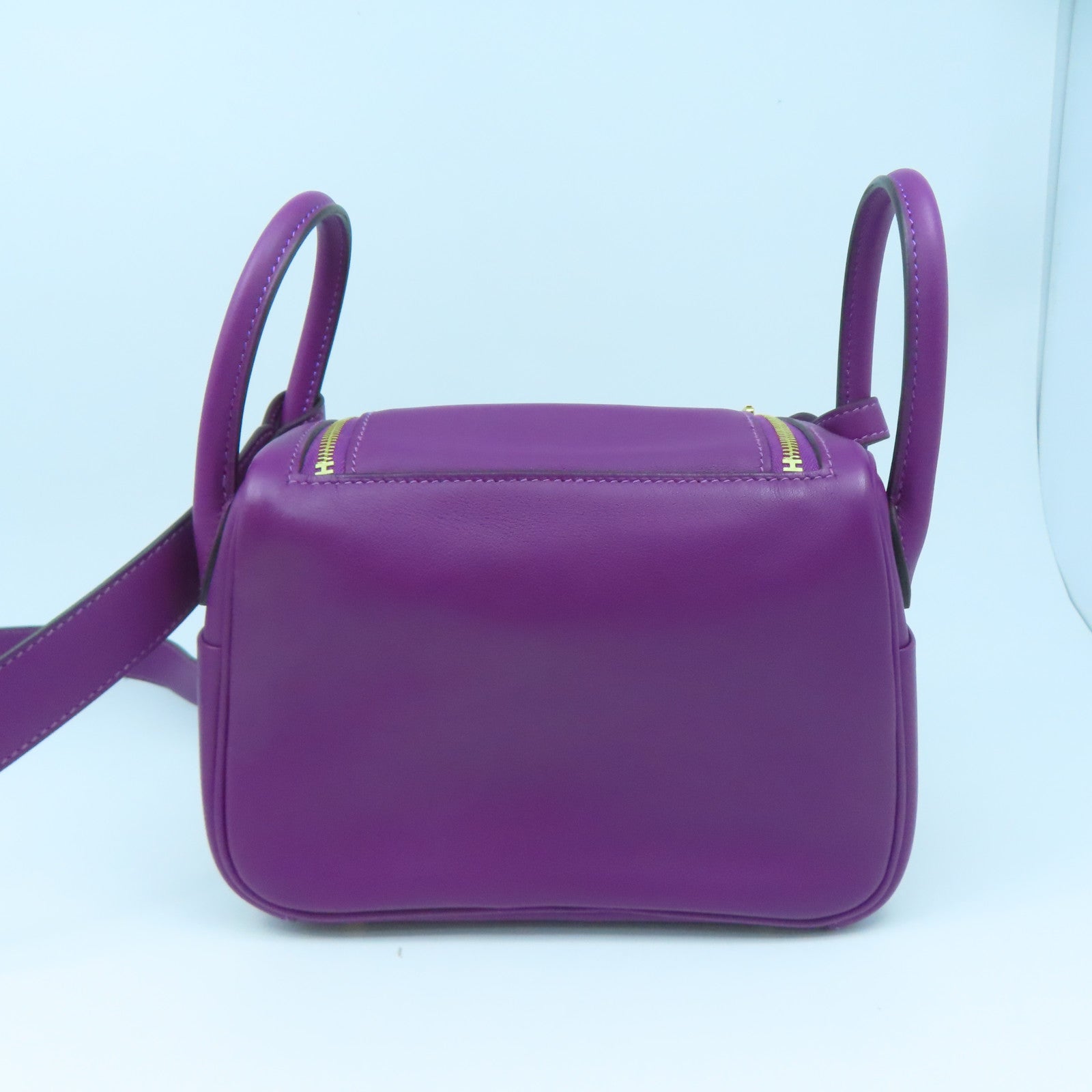 HERMES Swift Leather Mini Lindy Gold Buckle Handle Shoulder Bag Purple