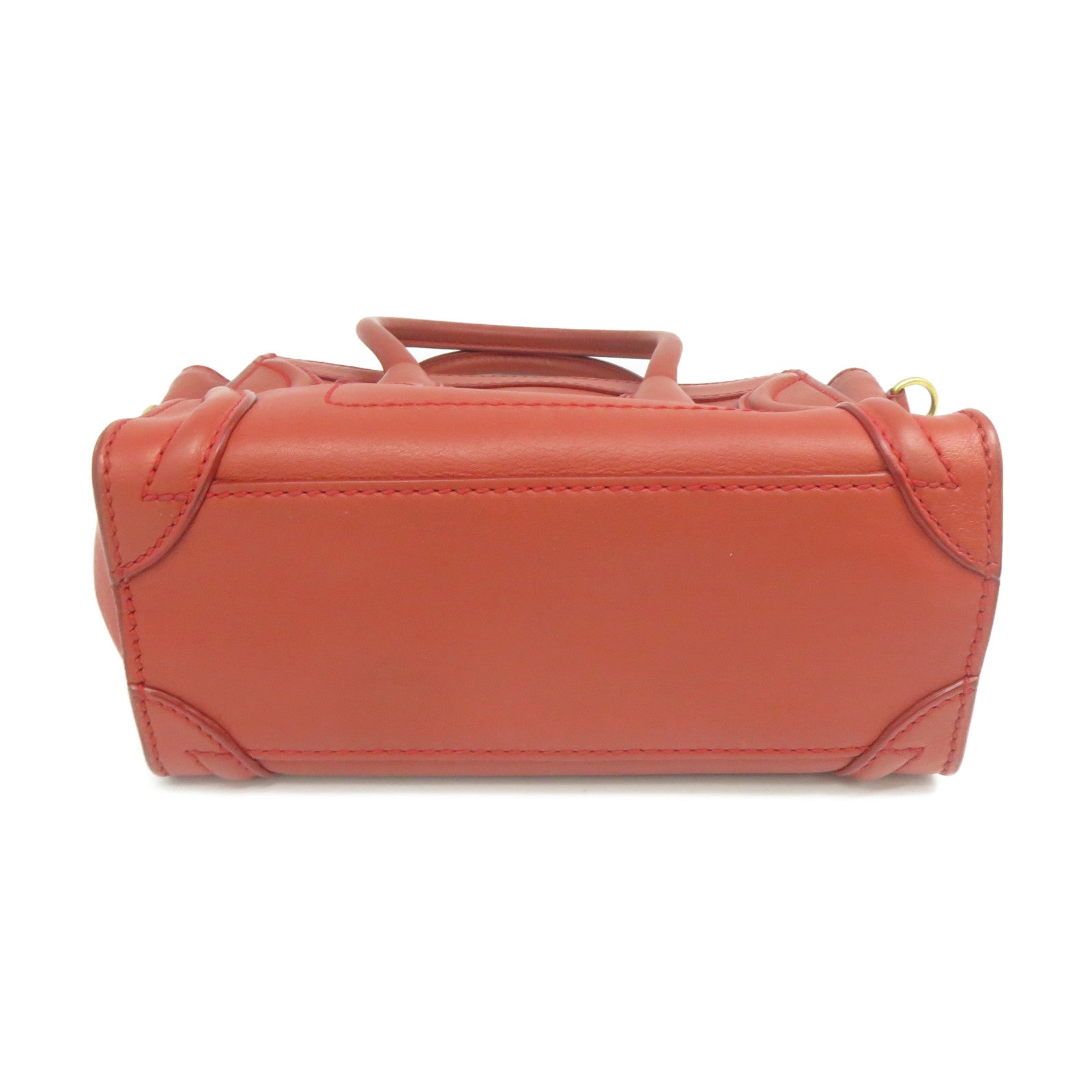 CELINE 牛皮皮革Nano Luggage金扣手挽肩背兩用袋紅色