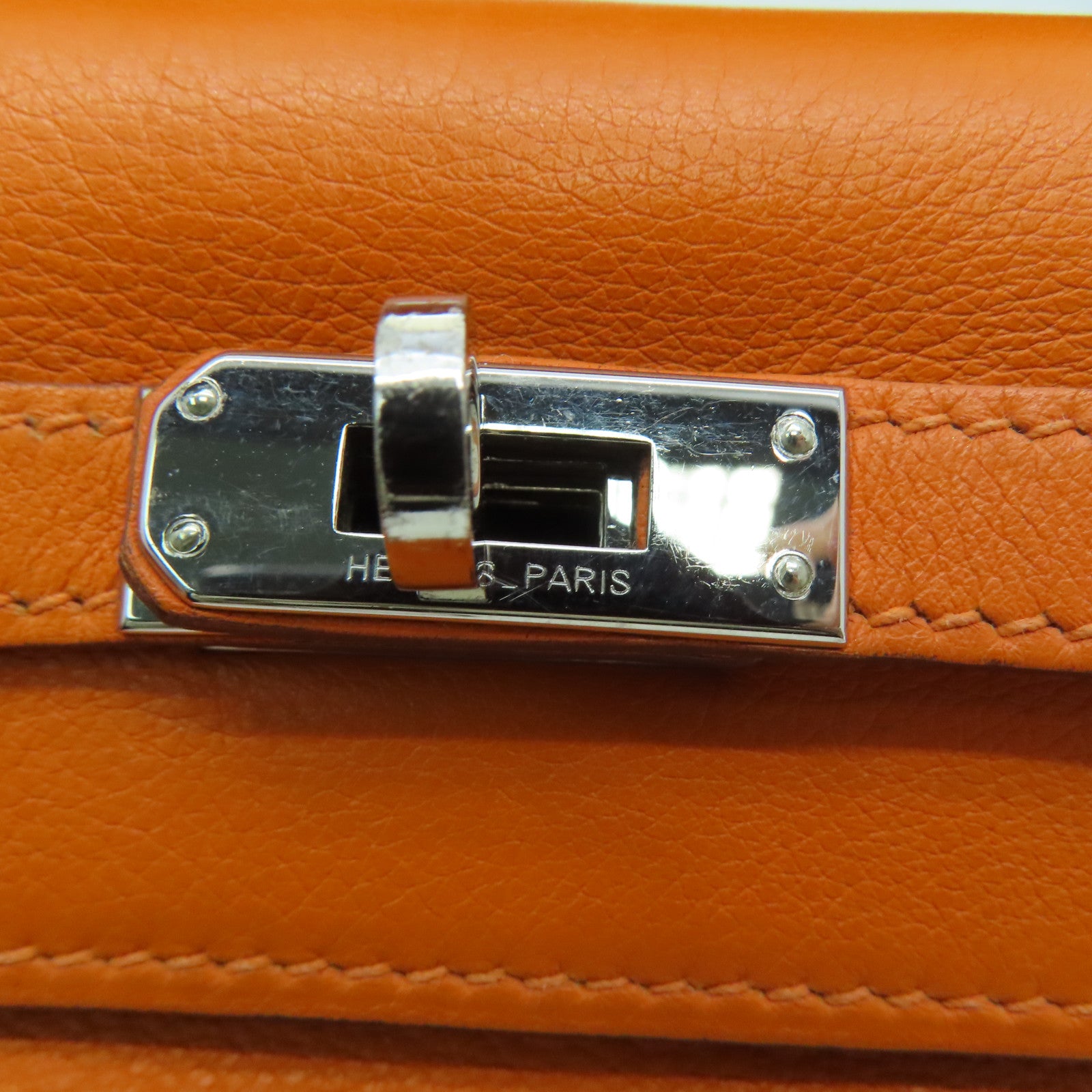 HERMES 【激減優惠】Swift皮革Kelly Pochette金扣手挽袋橙色