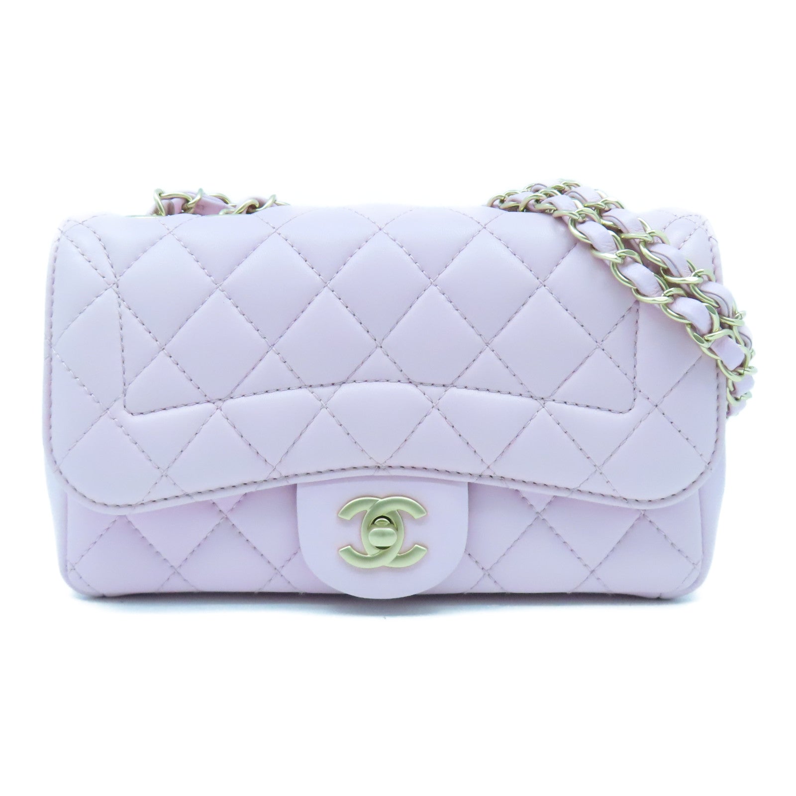CHANEL 菱格羊皮皮革Chain Shoulder Bag金扣鏈帶肩背袋粉紅色