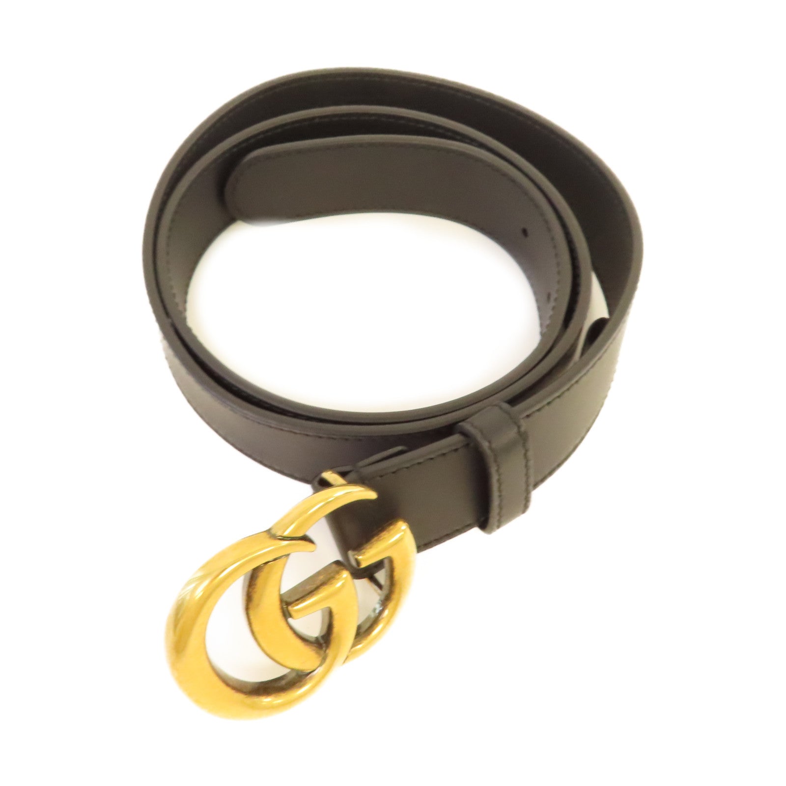 GUCCI 牛皮皮革/金屬Belt皮帶黑色/金色