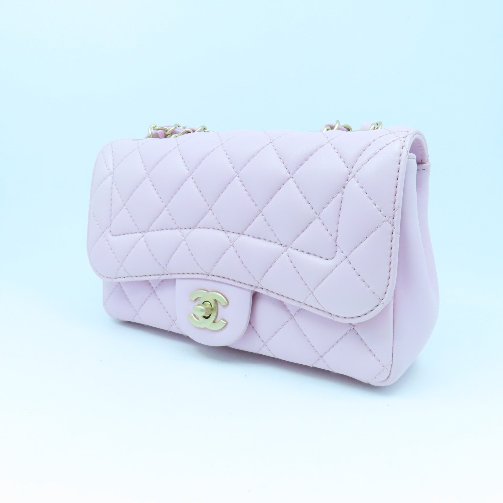 CHANEL 菱格羊皮皮革Chain Shoulder Bag金扣鏈帶肩背袋粉紅色