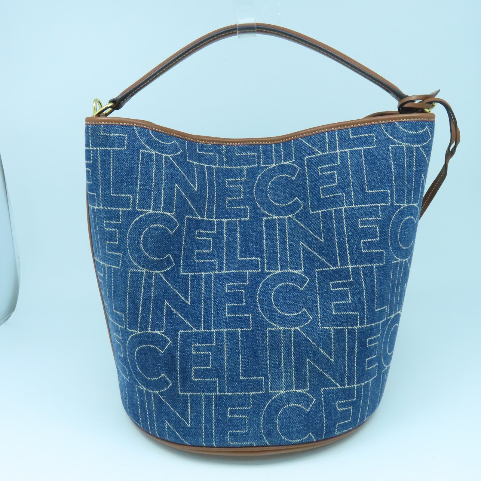 CELINE 【激減優惠】牛仔布/牛皮皮革Bucket 16金扣手挽肩背兩用袋藍色