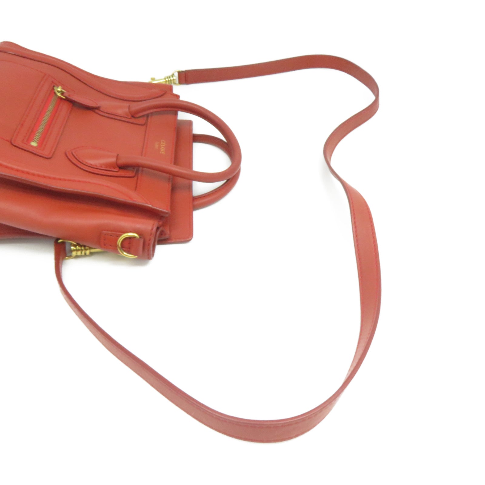 CELINE 牛皮皮革Nano Luggage金扣手挽肩背兩用袋紅色