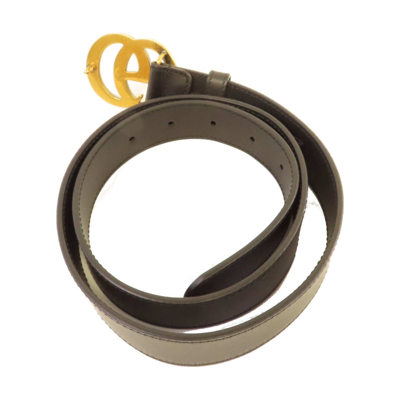 GUCCI 牛皮皮革/金屬Belt皮帶黑色/金色