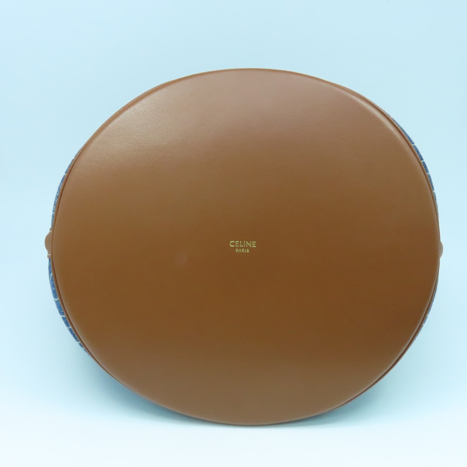 CELINE 【激減優惠】牛仔布/牛皮皮革Bucket 16金扣手挽肩背兩用袋藍色