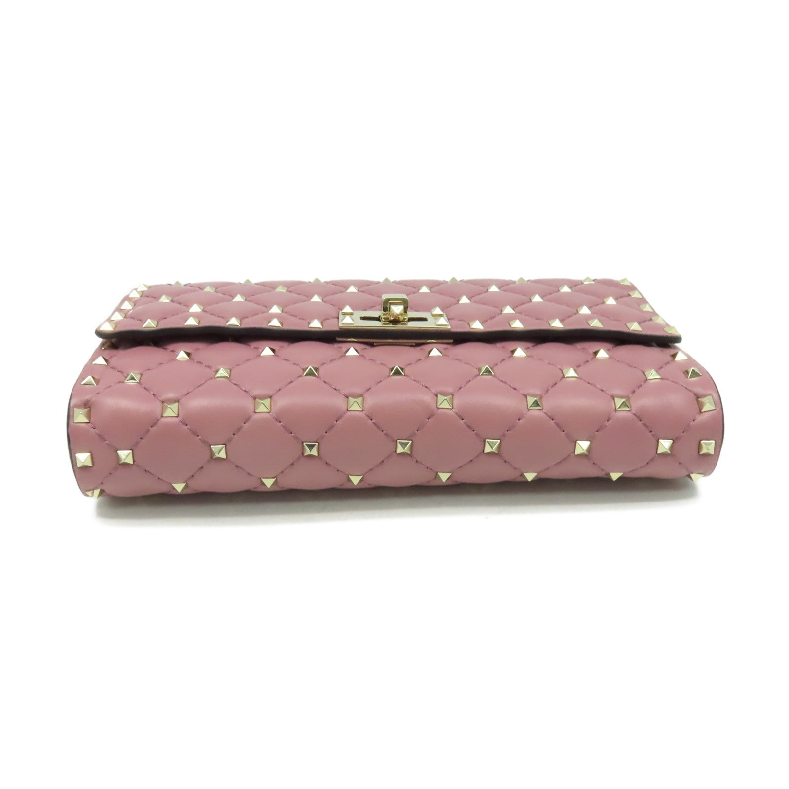 Valentino 牛皮皮革Rock Studs Chain Shoulder Bag金扣鏈帶肩背袋紫粉色