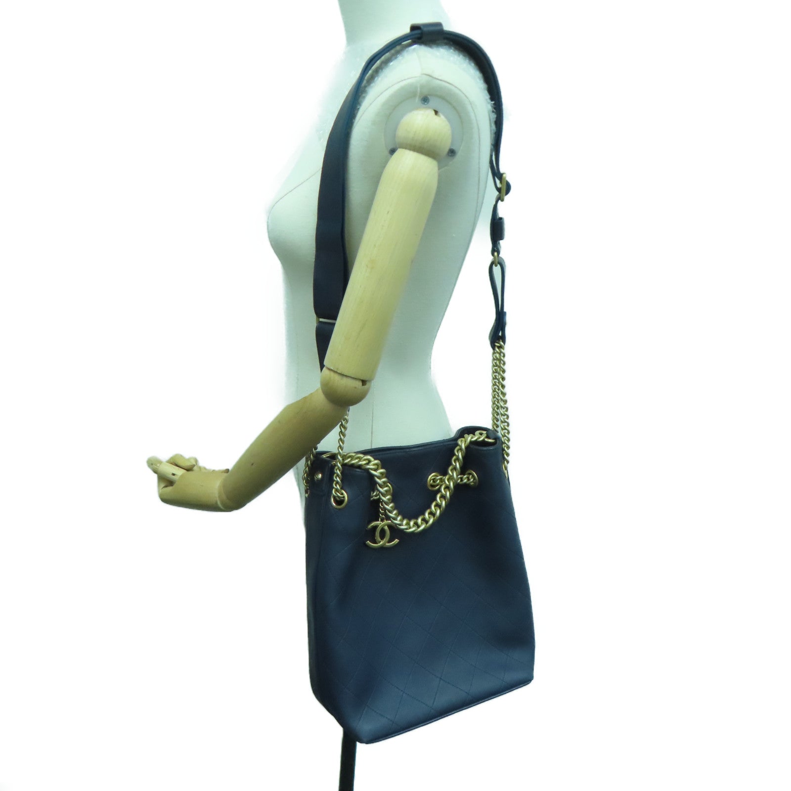 CHANEL 牛皮皮革Shoulder Bag金扣肩背袋藍色