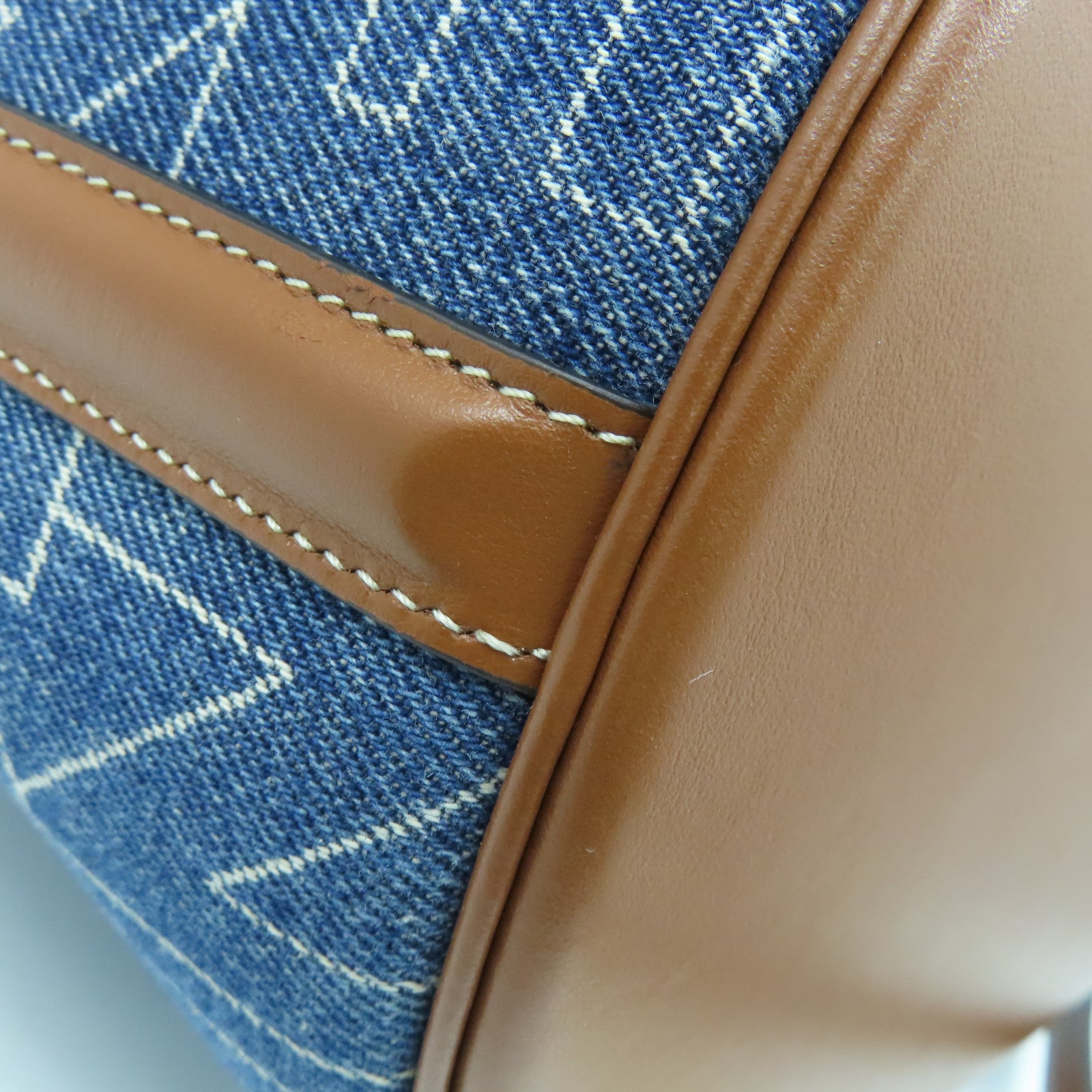 CELINE 【激減優惠】牛仔布/牛皮皮革Bucket 16金扣手挽肩背兩用袋藍色