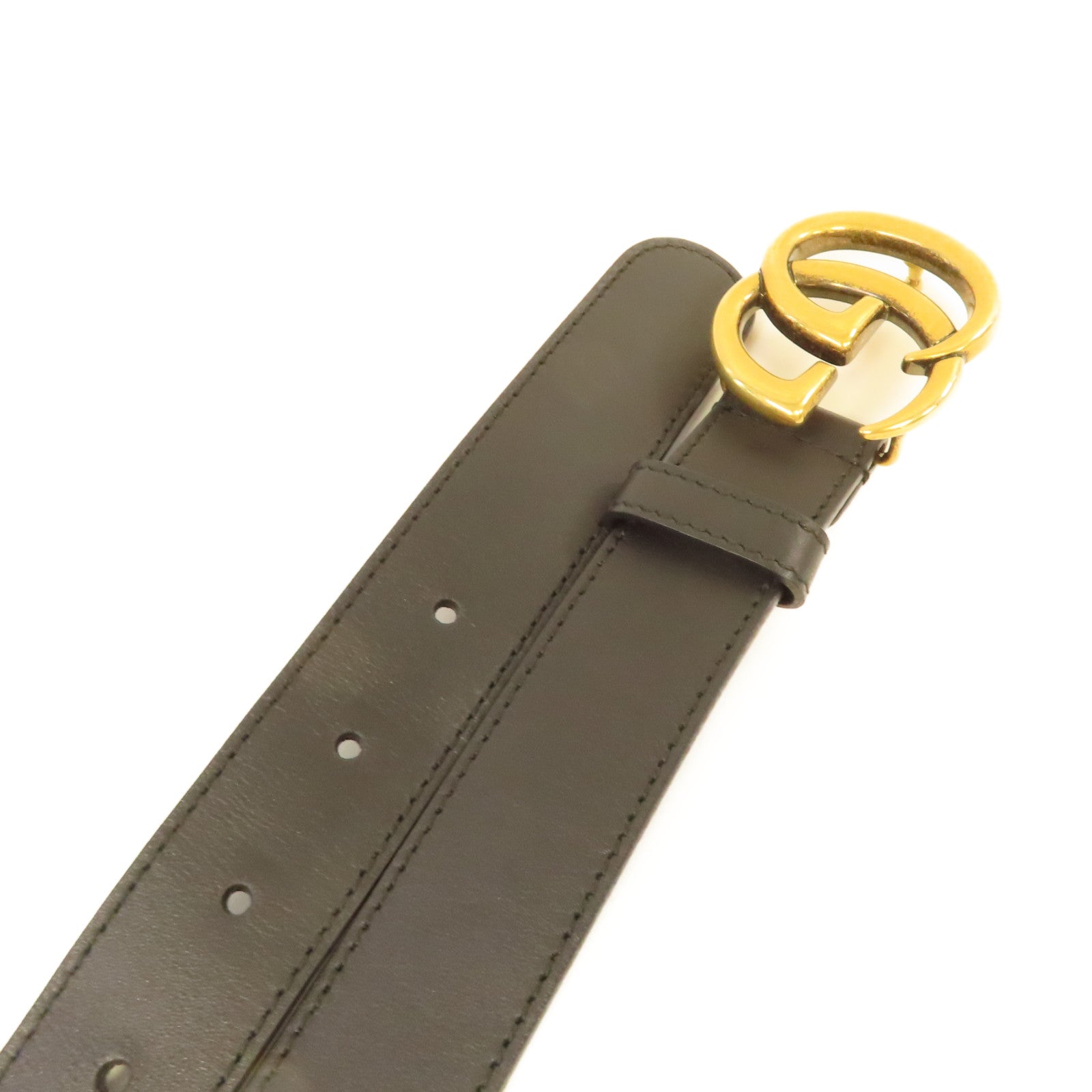 GUCCI 牛皮皮革/金屬Belt皮帶黑色/金色