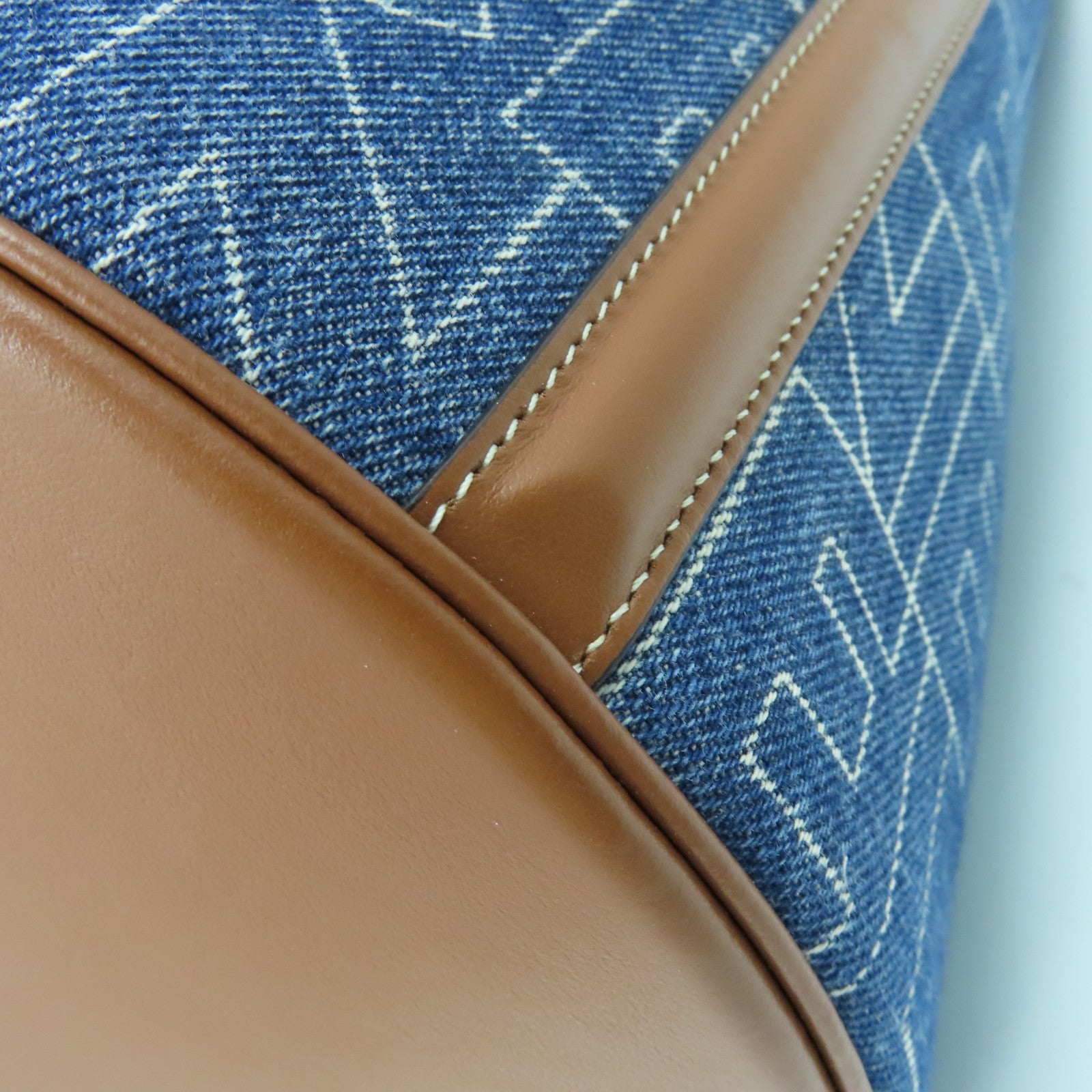 CELINE 【激減優惠】牛仔布/牛皮皮革Bucket 16金扣手挽肩背兩用袋藍色