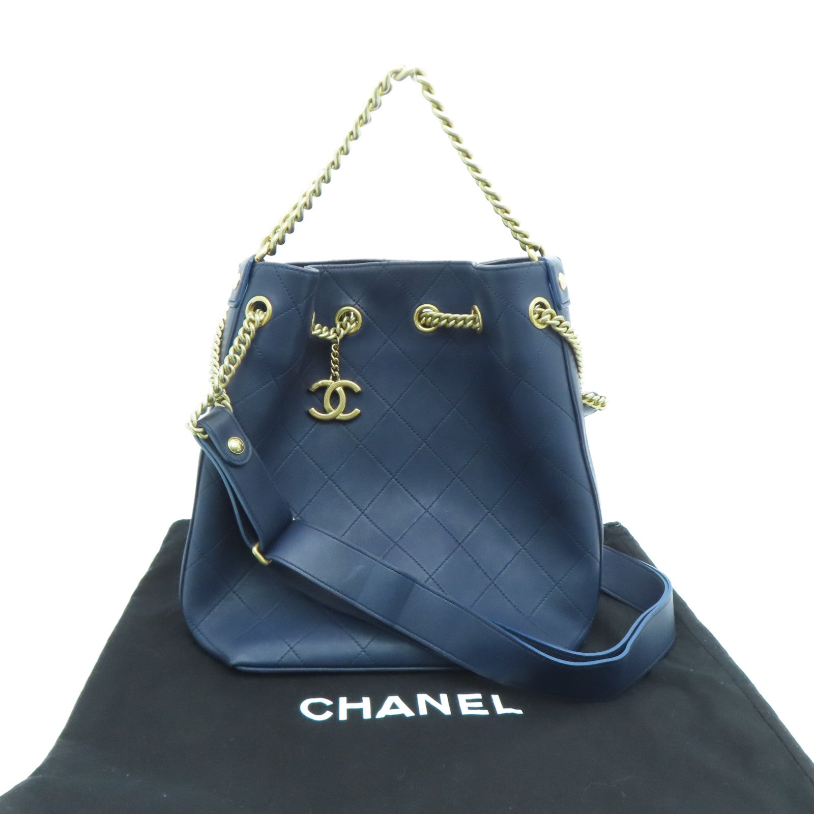 CHANEL 牛皮皮革Shoulder Bag金扣肩背袋藍色