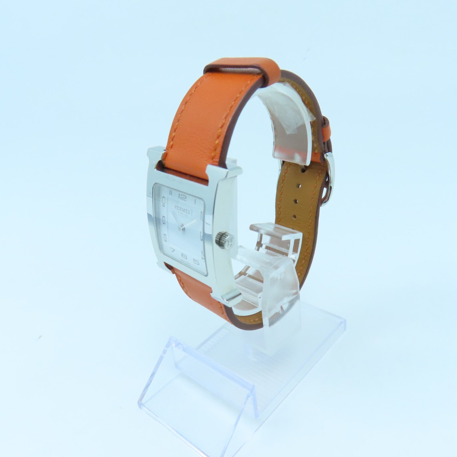 HERMES Heure H Watch GM不鏽鋼手錶石英機芯白色/橙色