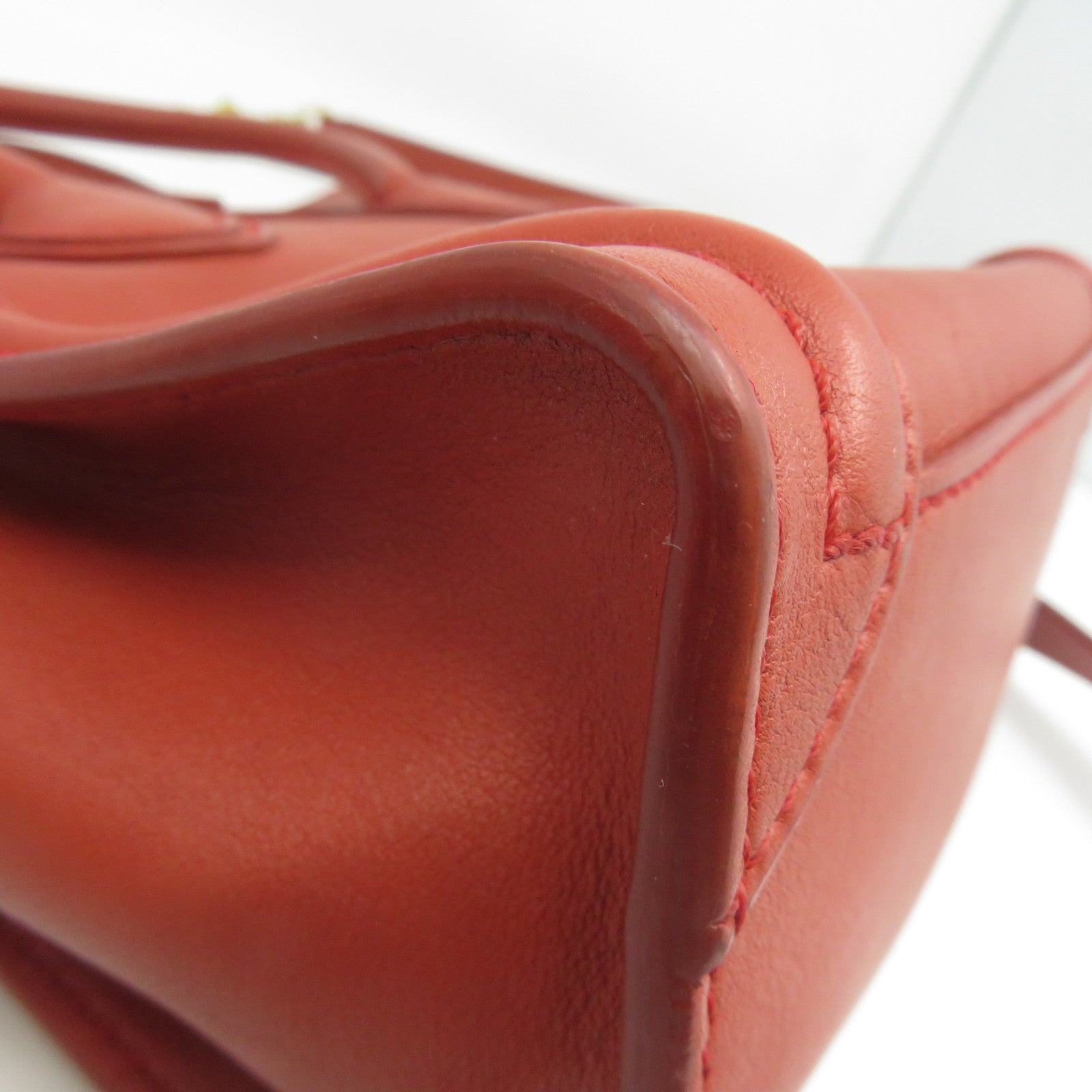 CELINE 牛皮皮革Nano Luggage金扣手挽肩背兩用袋紅色
