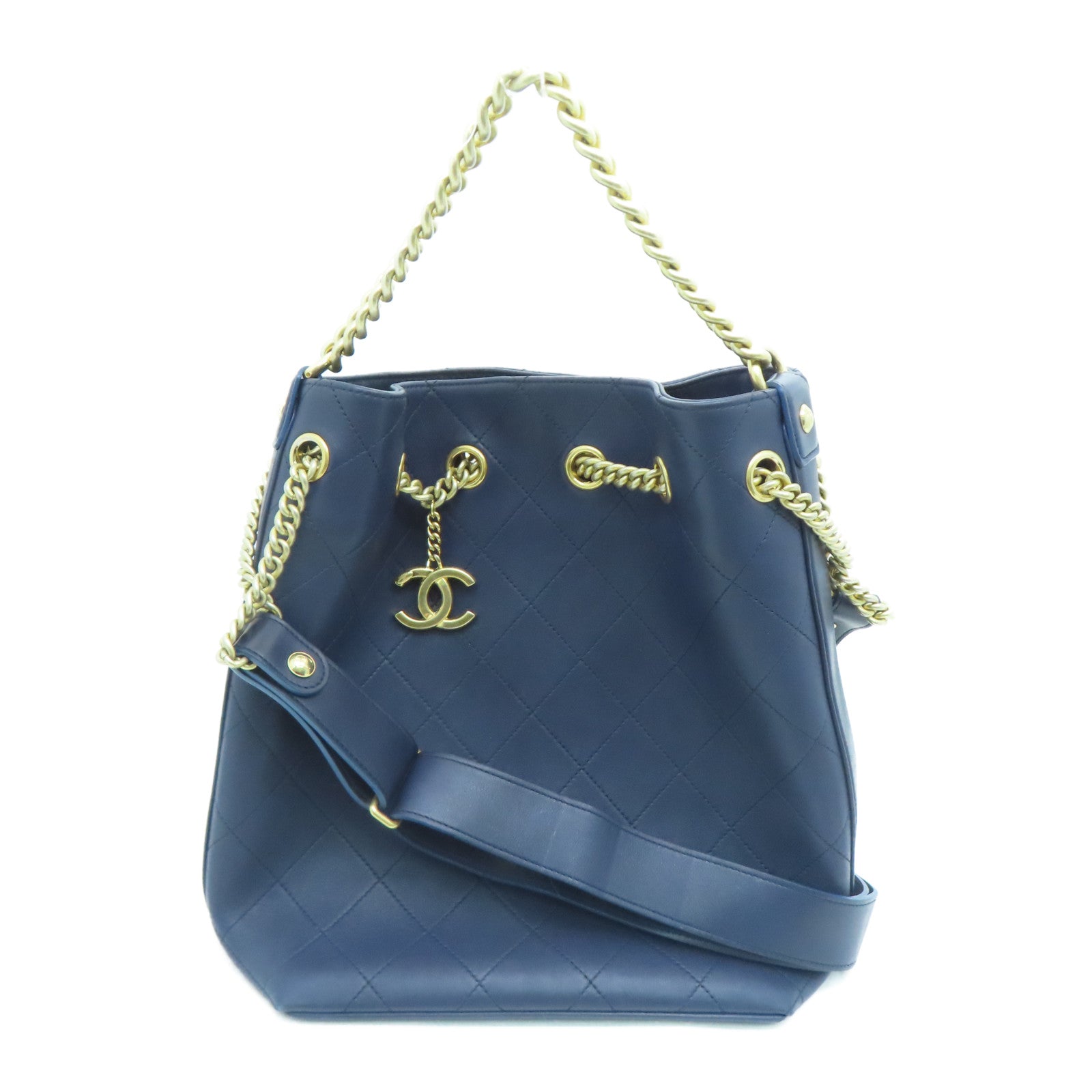 CHANEL 牛皮皮革Shoulder Bag金扣肩背袋藍色