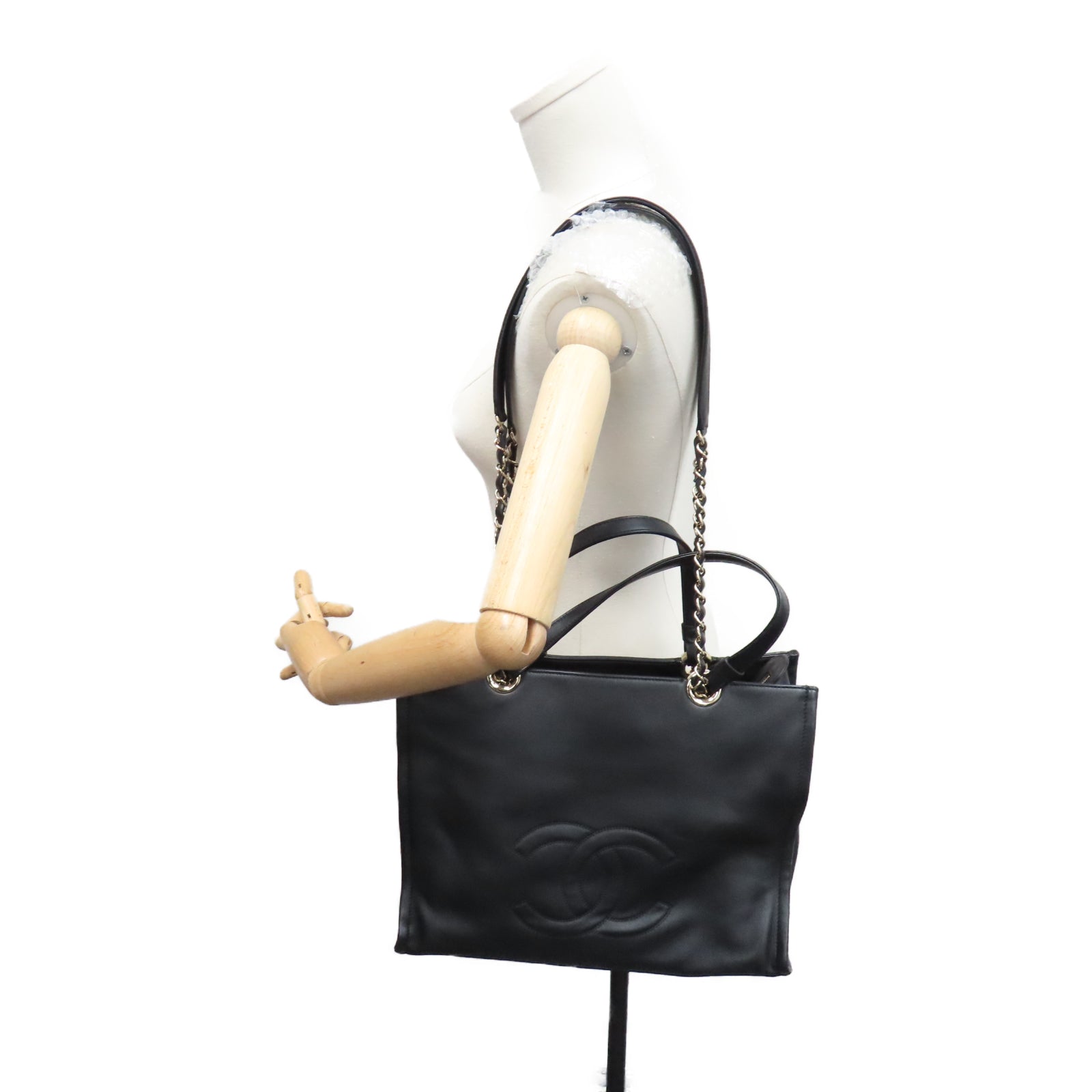 CHANEL 牛皮皮革2 Way Shoulder Handbag金扣链带肩背袋黑色