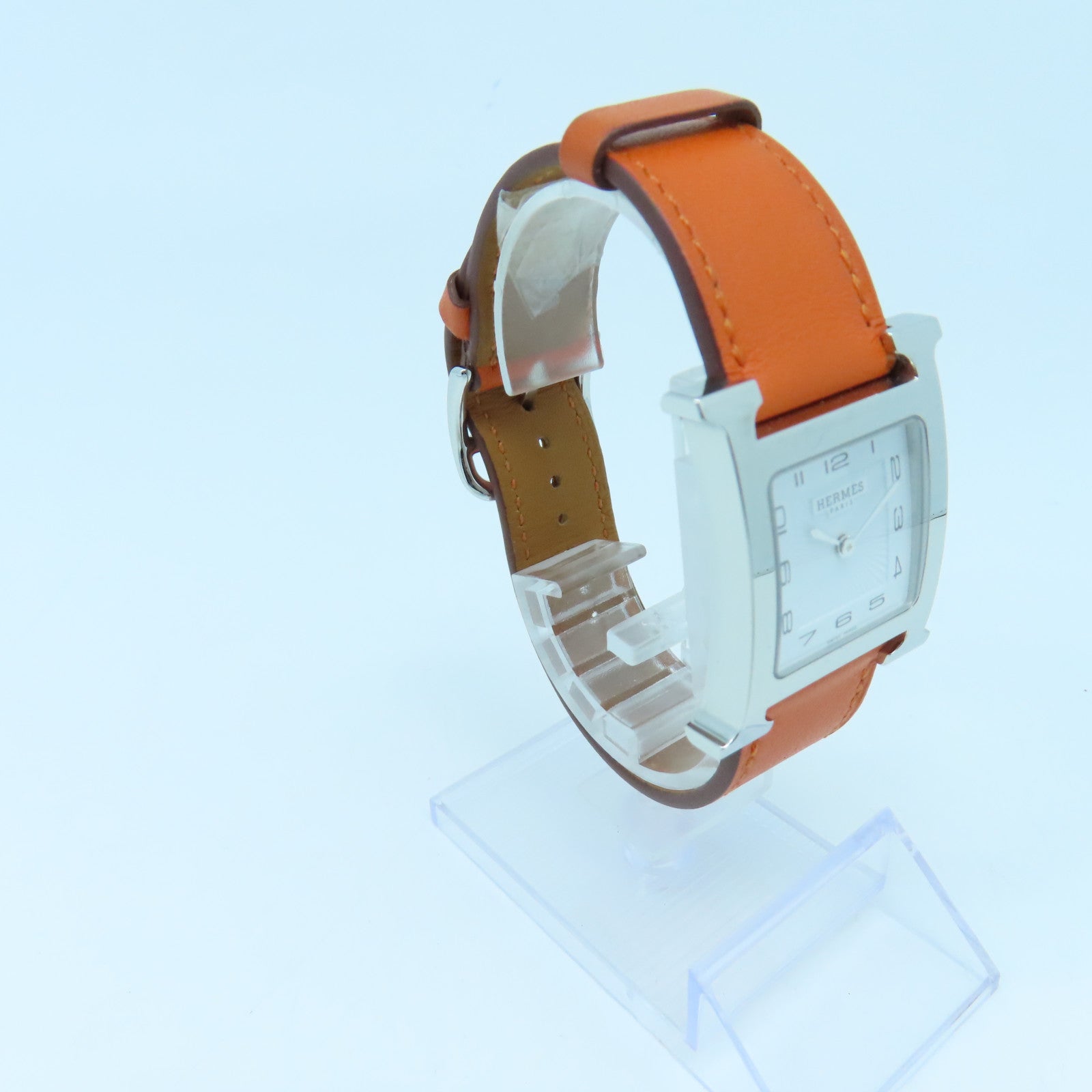 HERMES Heure H Watch GM不鏽鋼手錶石英機芯白色/橙色