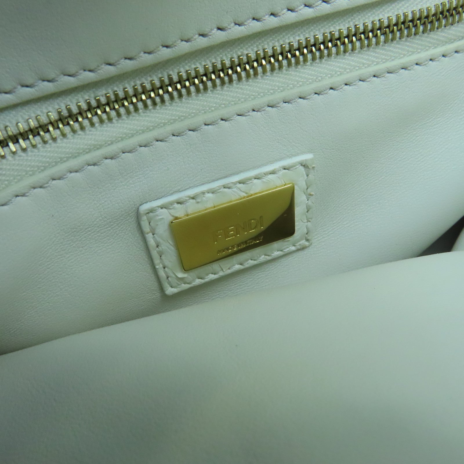 FENDI Snakeskin Leather Mini Peekaboo Gold Buckle Handle Shoulder Bag White