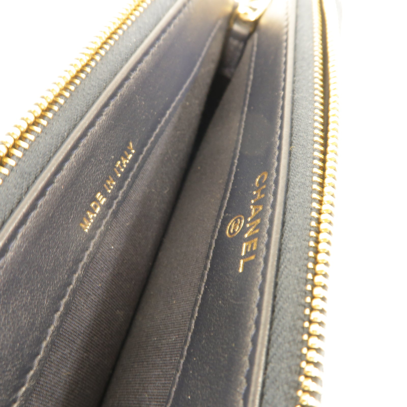 CHANEL 帆布Chain Shoulder Bag金扣鏈帶肩背袋深藍色