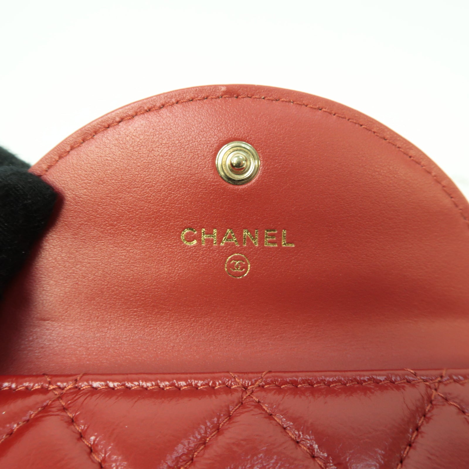 CHANEL 菱格羊皮皮革Coin Case Wristlet金扣零錢包紅色