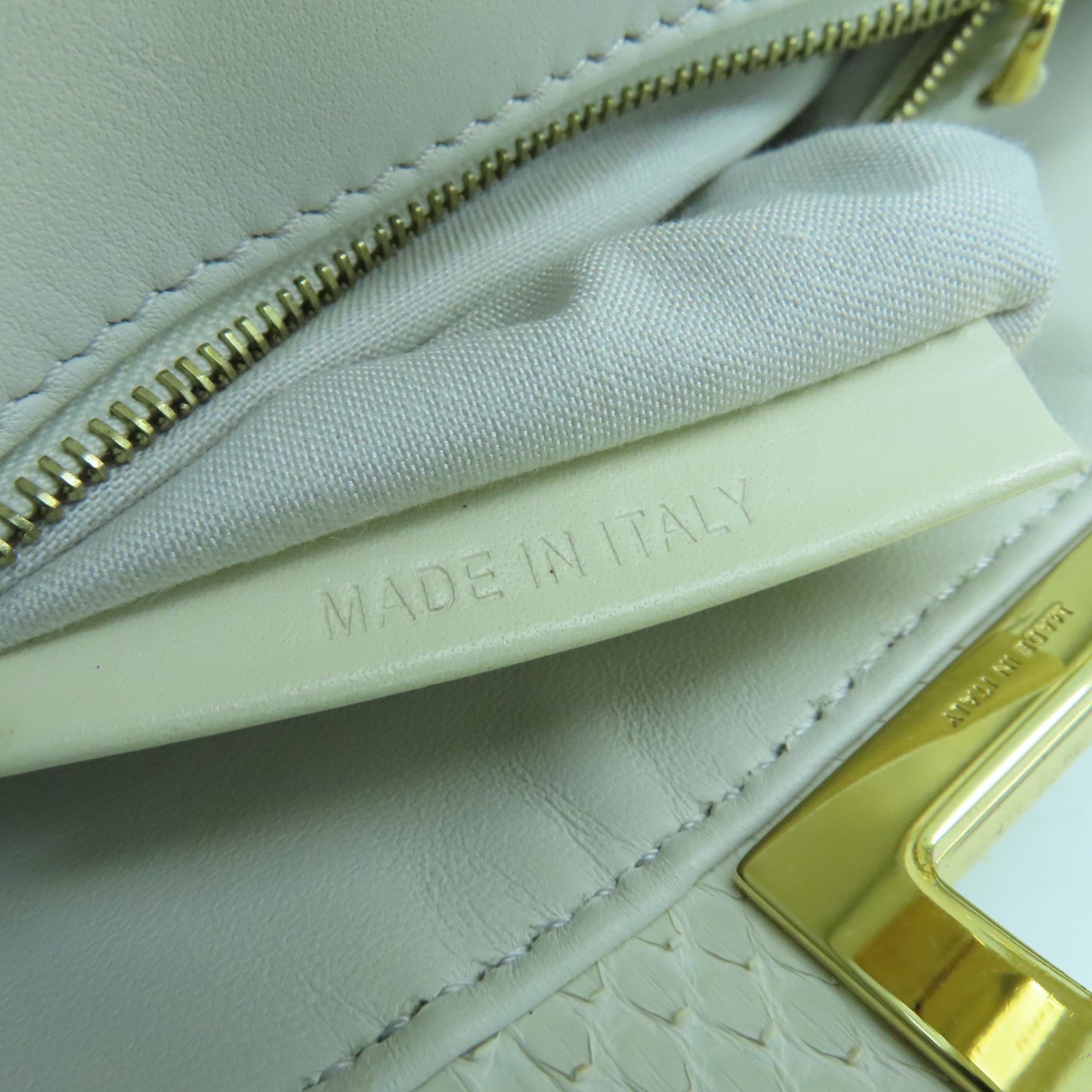 FENDI Snakeskin Leather Mini Peekaboo Gold Buckle Handle Shoulder Bag White