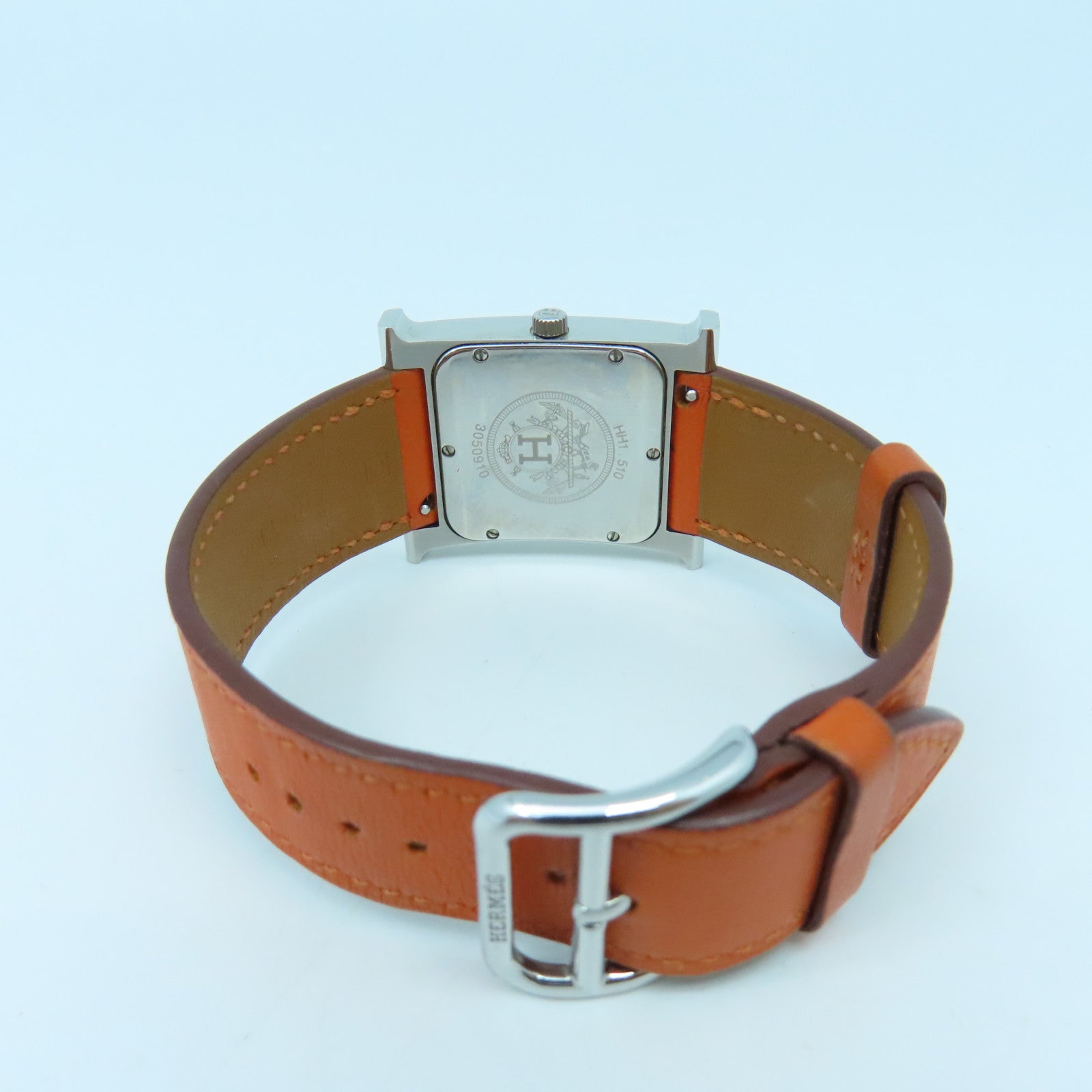 HERMES Heure H Watch GM不鏽鋼手錶石英機芯白色/橙色