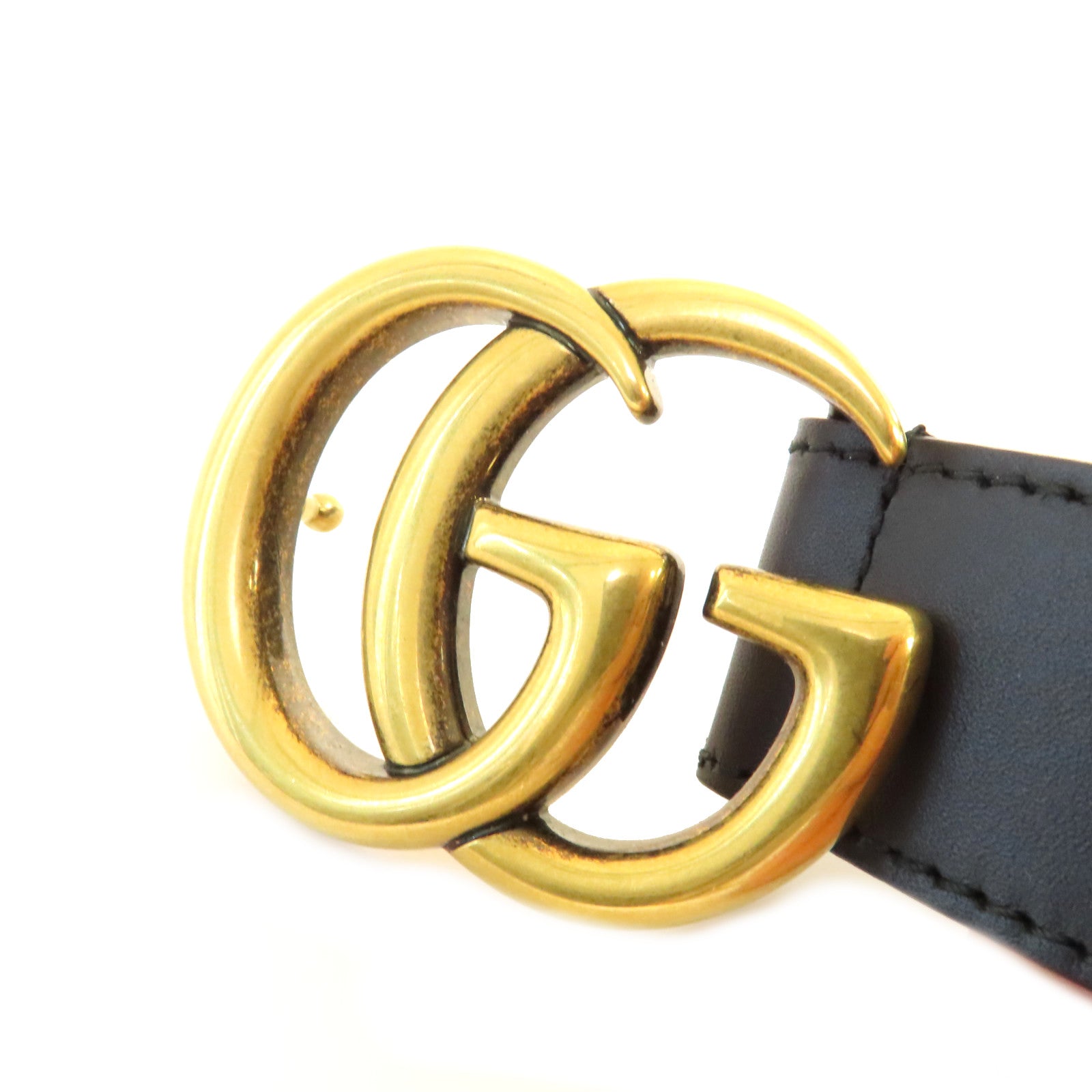 GUCCI 牛皮皮革/金屬Belt皮帶黑色/金色