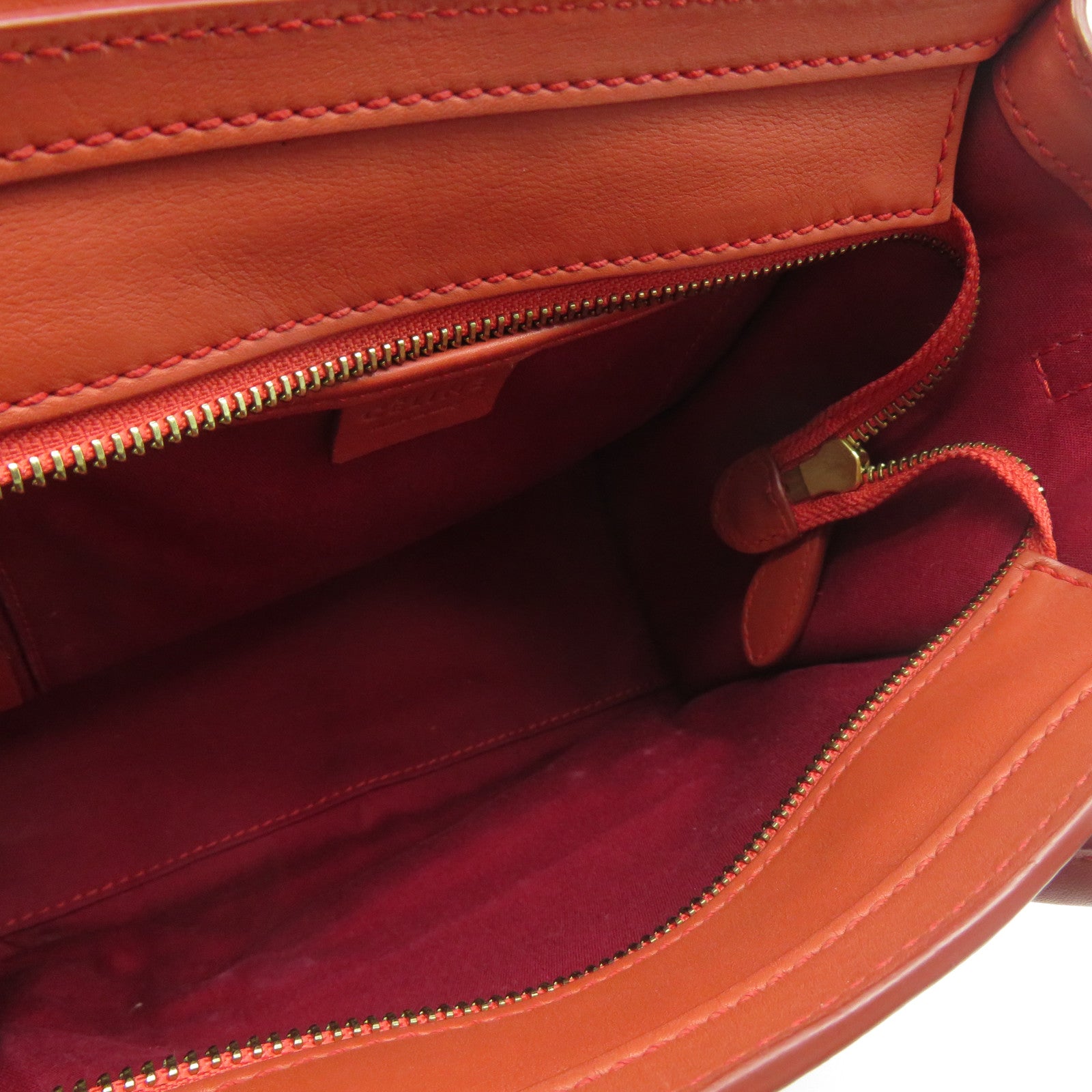 CELINE 牛皮皮革Nano Luggage金扣手挽肩背兩用袋紅色