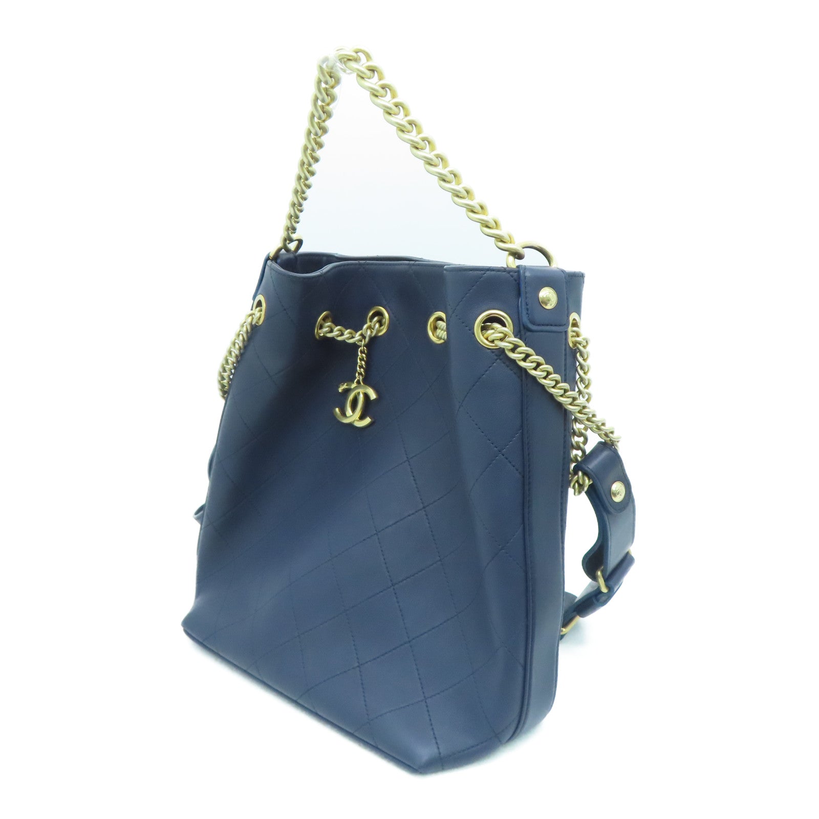 CHANEL 牛皮皮革Shoulder Bag金扣肩背袋藍色
