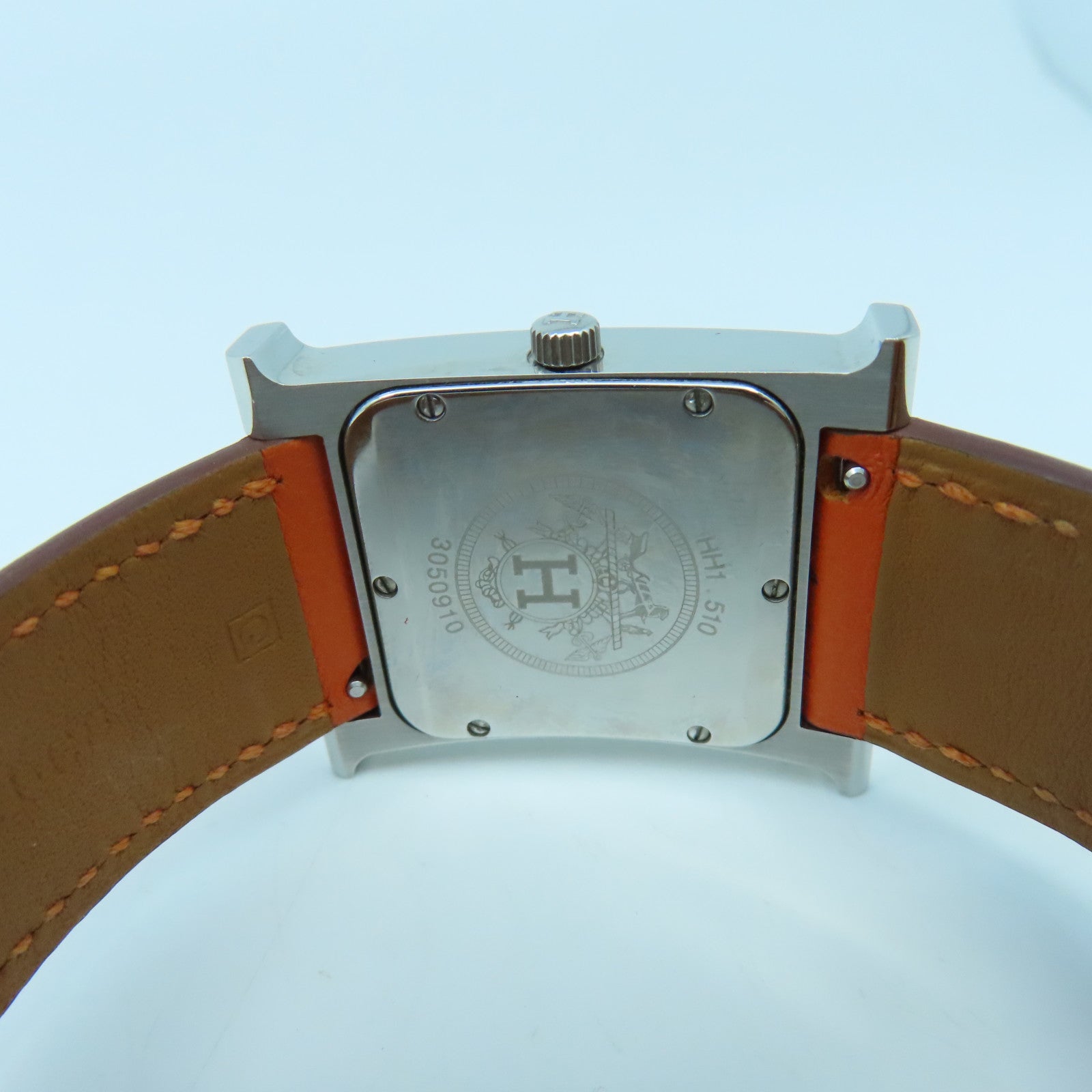 HERMES Heure H Watch GM不鏽鋼手錶石英機芯白色/橙色