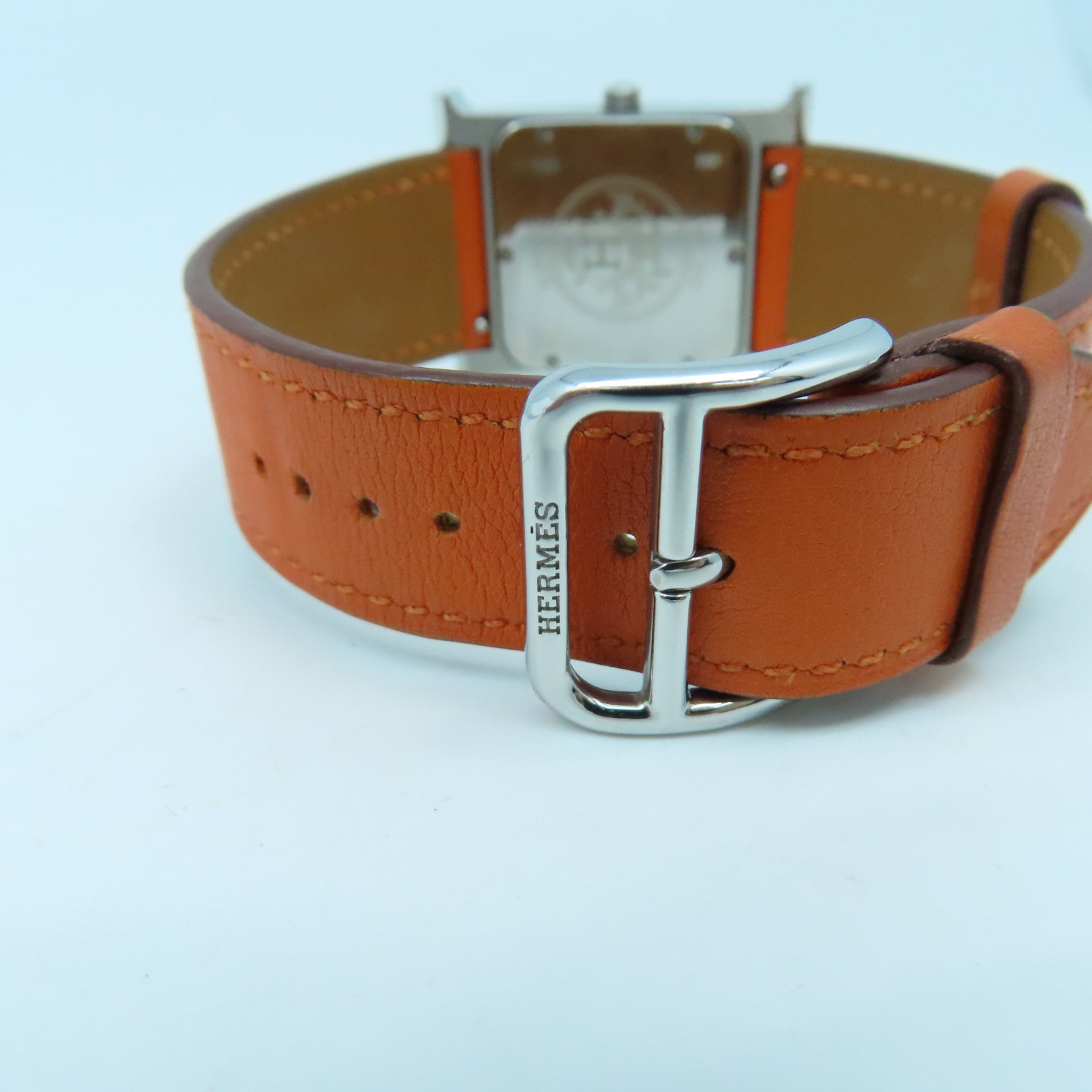 HERMES Heure H Watch GM不鏽鋼手錶石英機芯白色/橙色