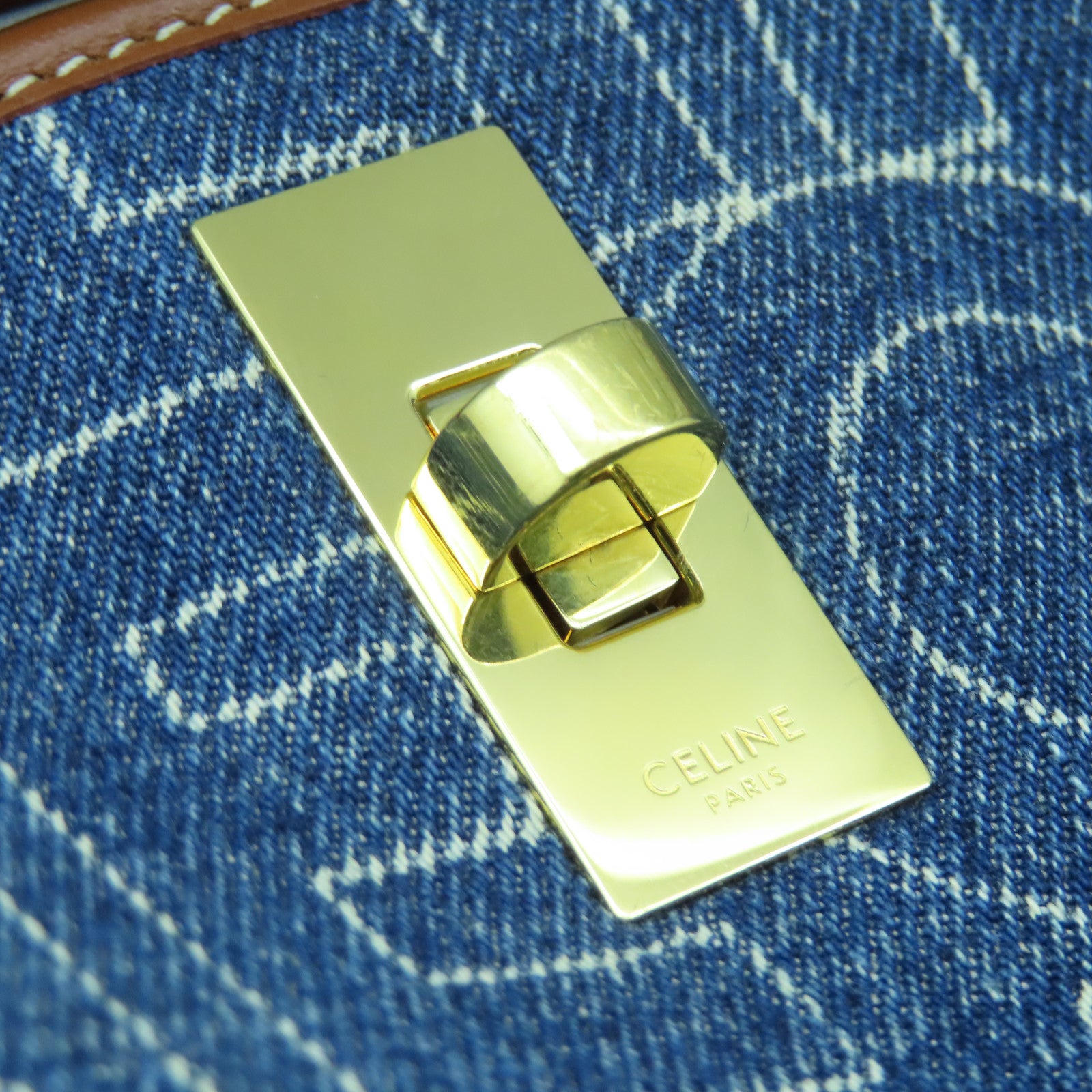 CELINE 【激減優惠】牛仔布/牛皮皮革Bucket 16金扣手挽肩背兩用袋藍色