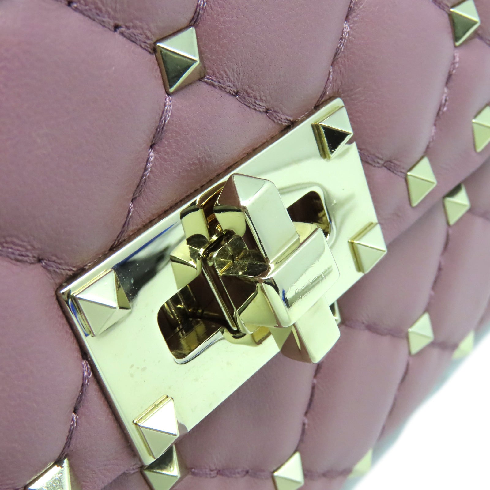 Valentino 牛皮皮革Rock Studs Chain Shoulder Bag金扣鏈帶肩背袋紫粉色