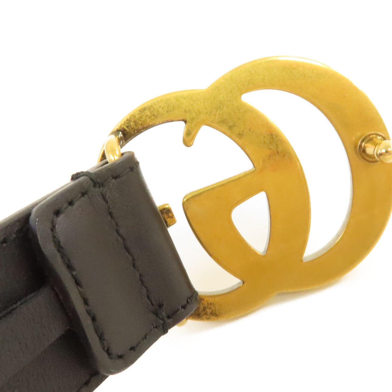 GUCCI 牛皮皮革/金屬Belt皮帶黑色/金色