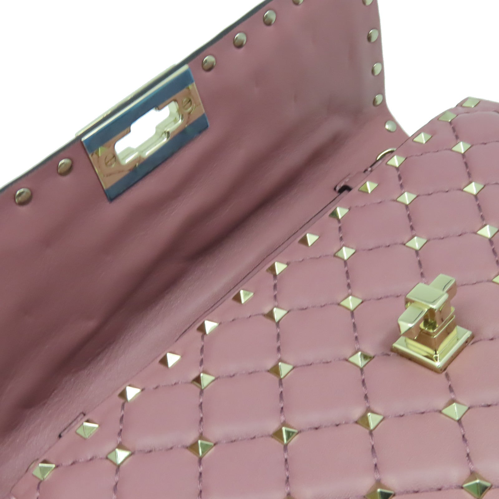 Valentino 牛皮皮革Rock Studs Chain Shoulder Bag金扣鏈帶肩背袋紫粉色