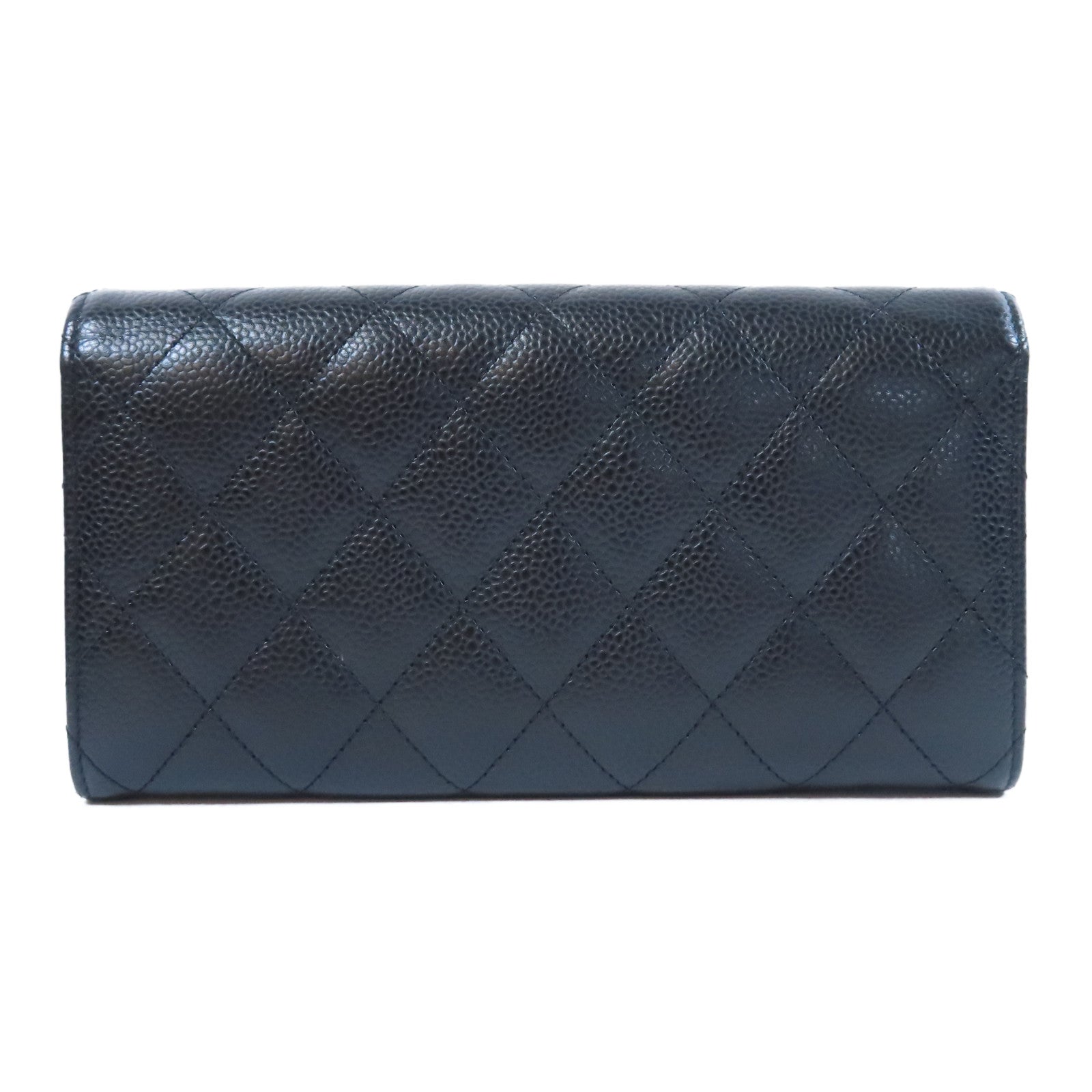 CHANEL 菱格Caviar皮革Long Wallet金扣長錢包黑色
