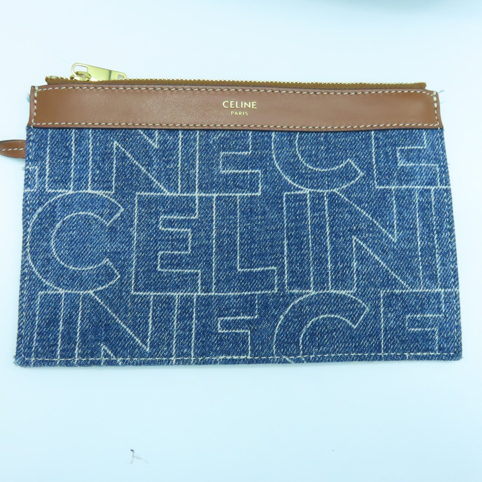 CELINE 【激減優惠】牛仔布/牛皮皮革Bucket 16金扣手挽肩背兩用袋藍色