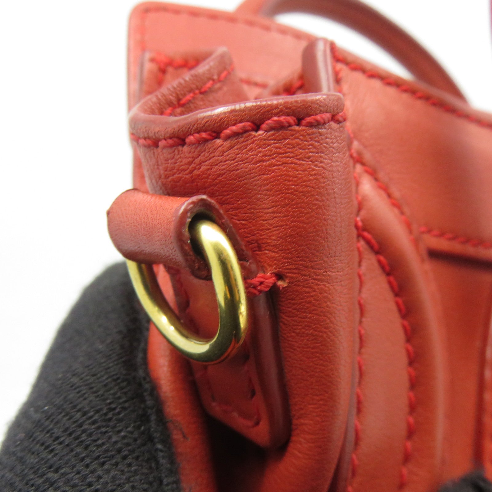 CELINE 牛皮皮革Nano Luggage金扣手挽肩背兩用袋紅色