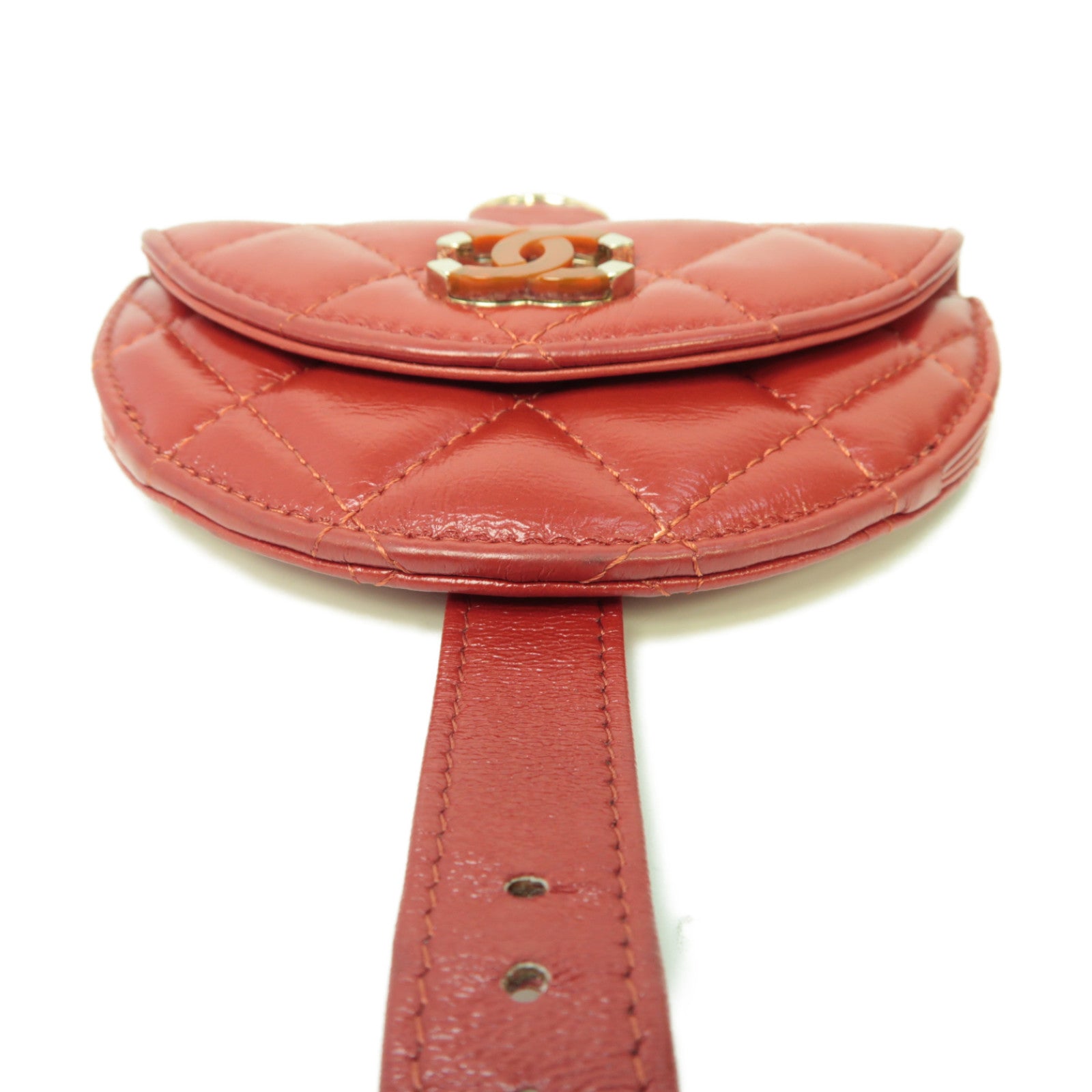 CHANEL 菱格羊皮皮革Coin Case Wristlet金扣零錢包紅色