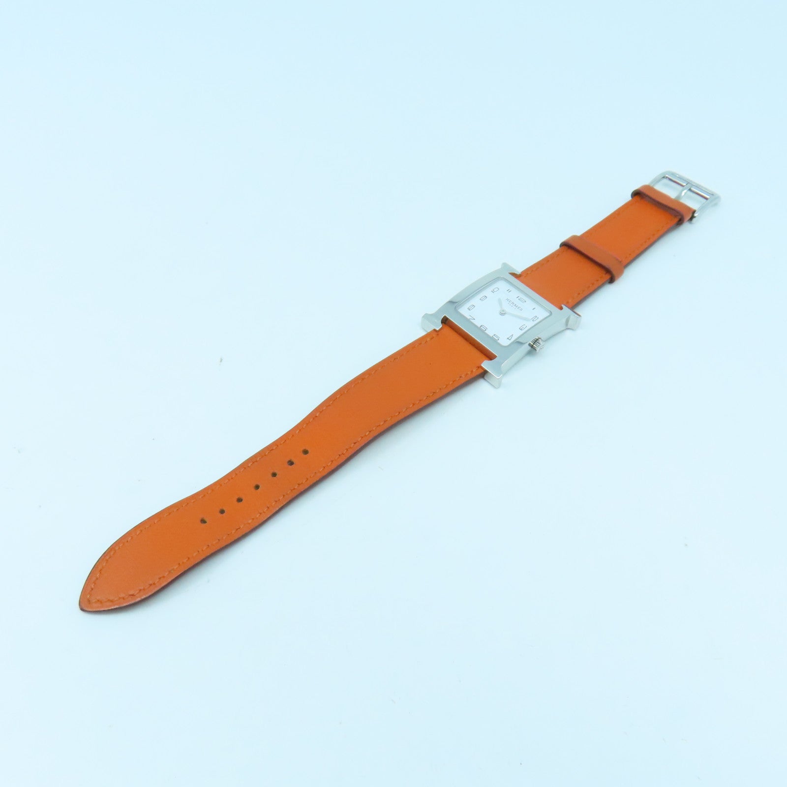 HERMES Heure H Watch GM不鏽鋼手錶石英機芯白色/橙色