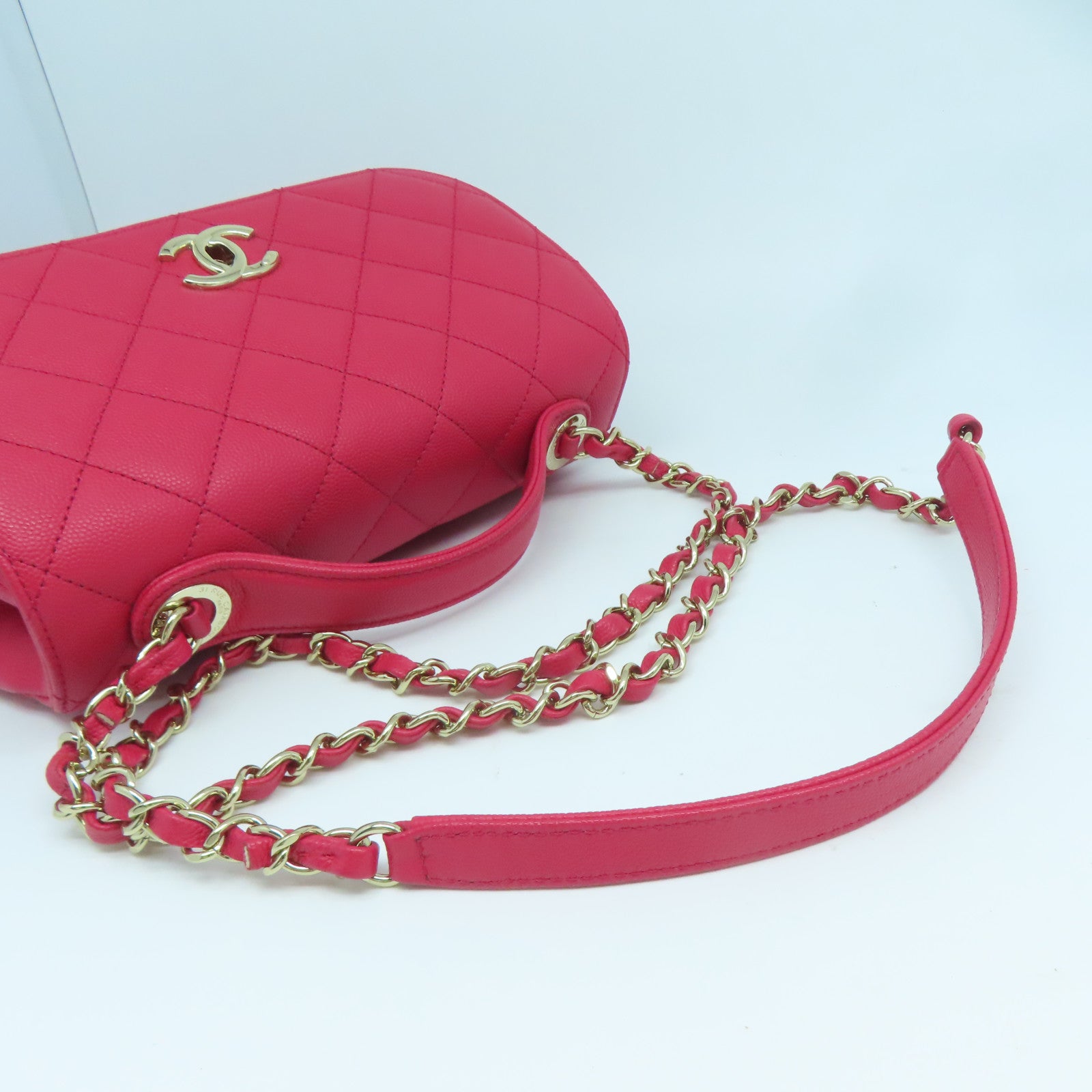 CHANEL 【激減優惠】菱格Caviar皮革Chain Shoulder金扣鏈帶肩背袋紅色