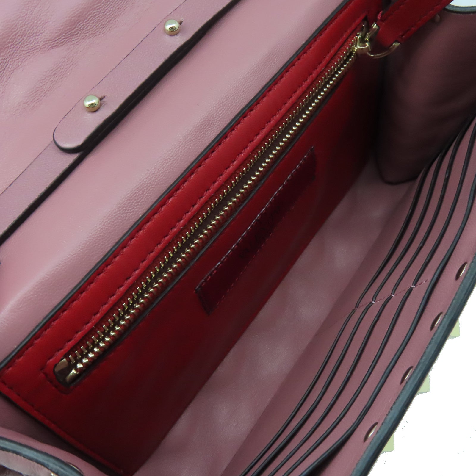 Valentino 牛皮皮革Rock Studs Chain Shoulder Bag金扣鏈帶肩背袋紫粉色